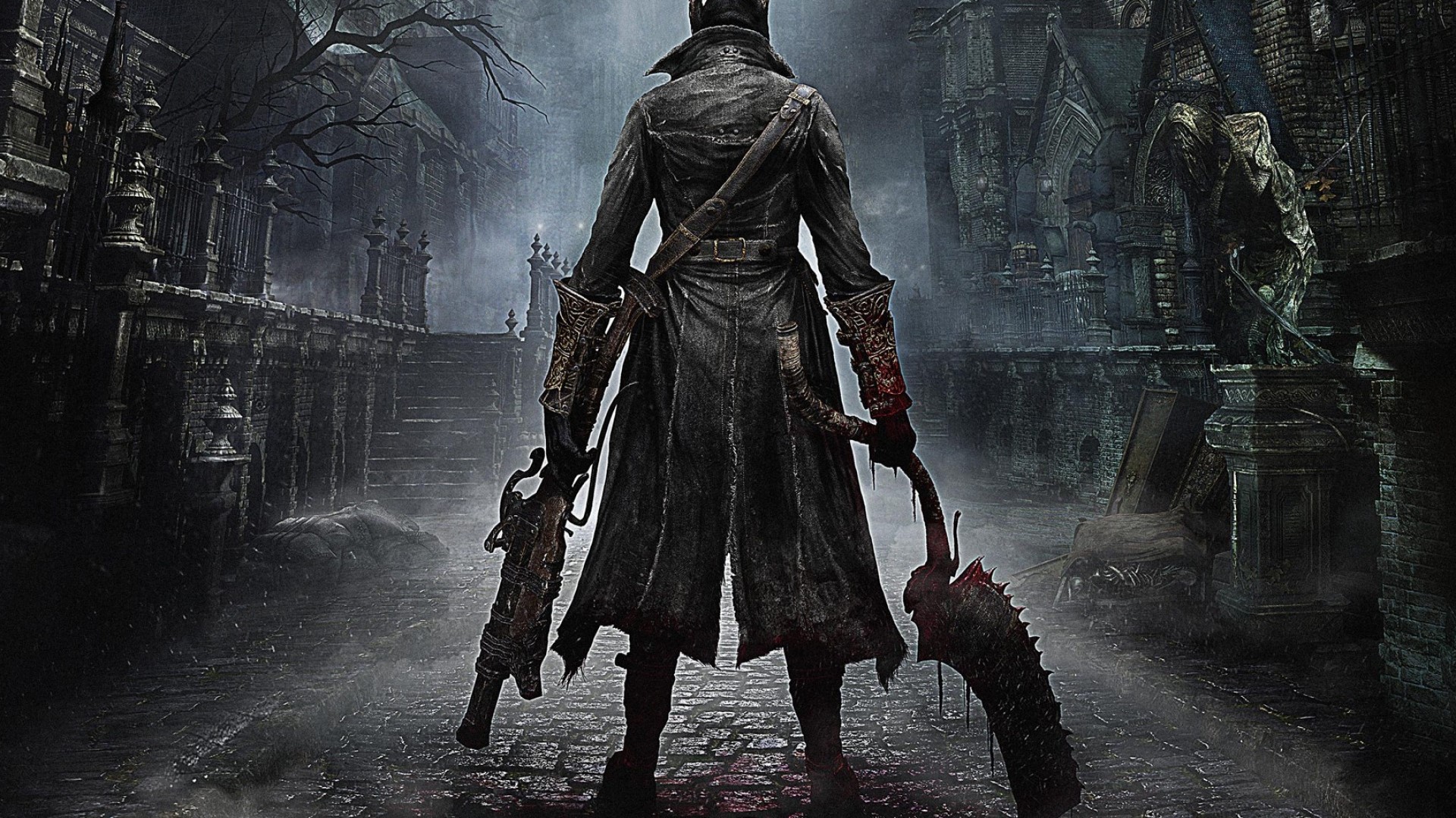 Hunter from Bloodborne holding weapons HD Wallpaper