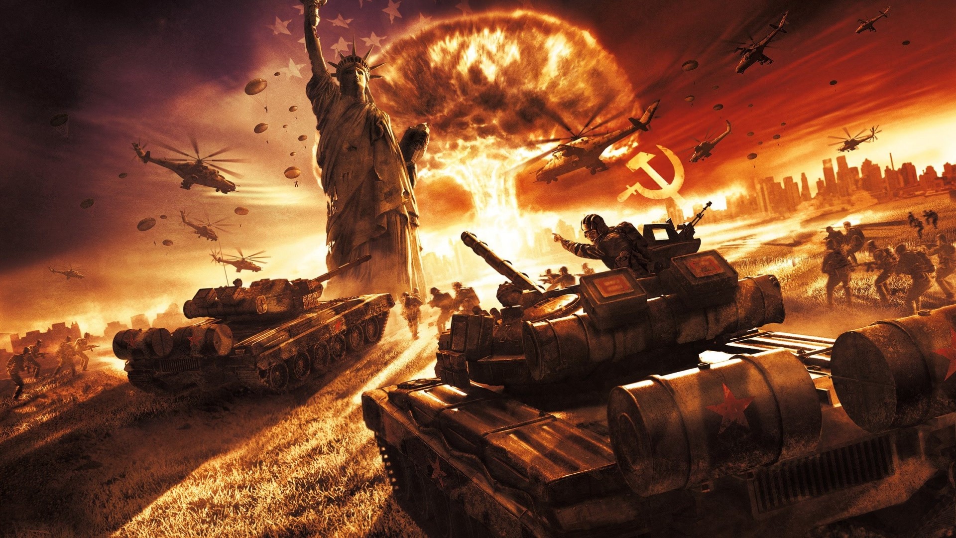 World War 3: Statue of Liberty and Nuclear Explosion HD Wallpaper