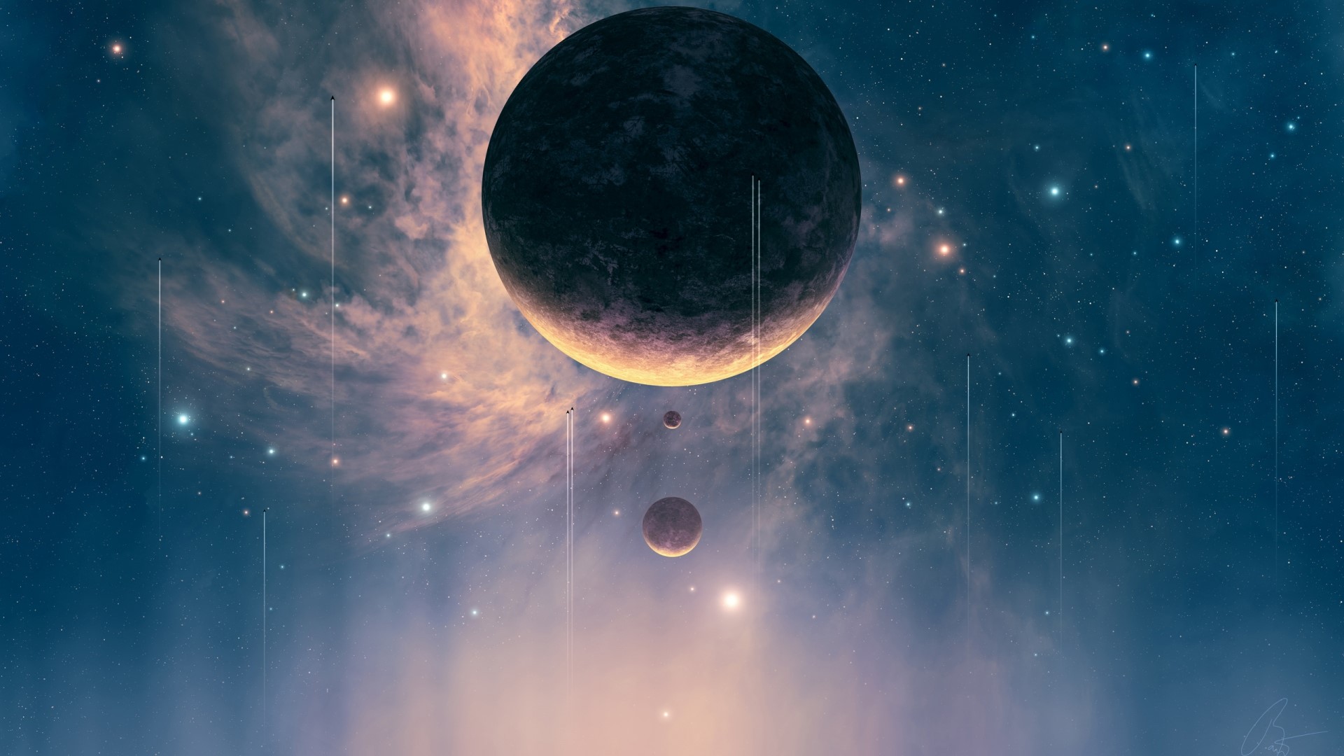 Planets and nebulae in deep space HD Wallpaper