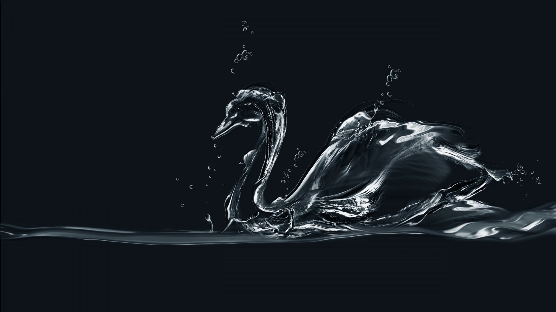 Swan made of water on a dark background HD Wallpaper