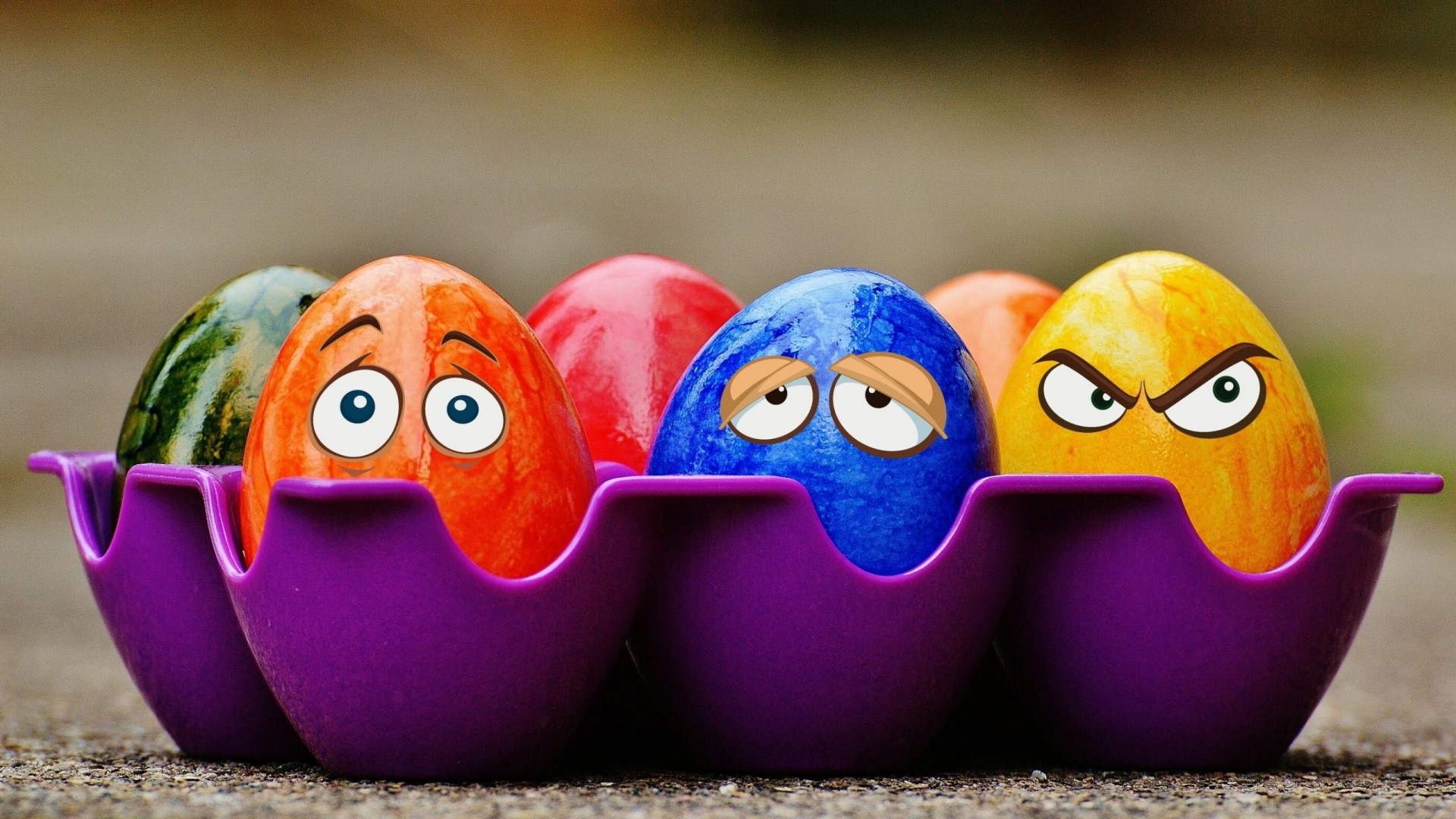 Funny Easter Eggs with Cartoon Faces in a Carton HD Wallpaper