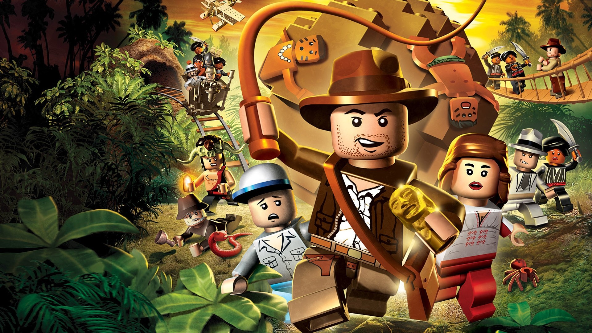 Lego Indiana Jones characters in a jungle temple HD Wallpaper
