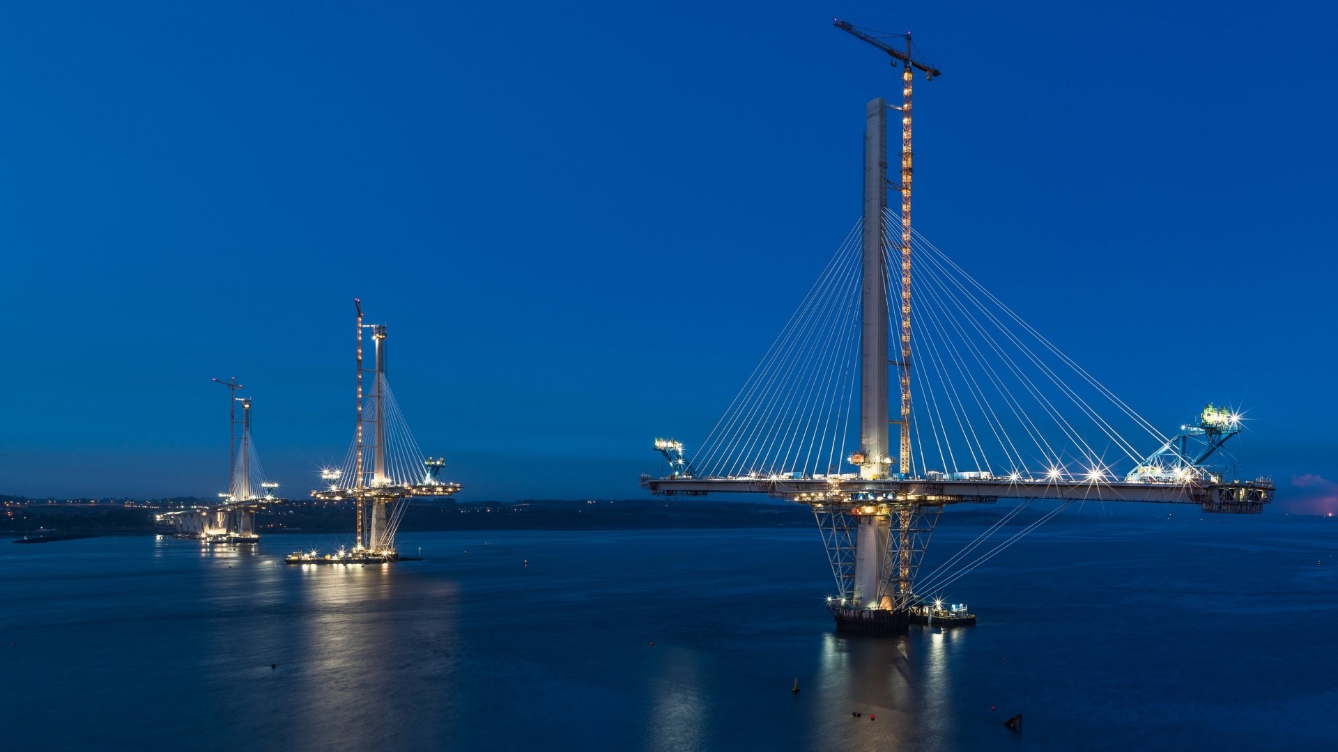 The Queensferry Crossing bridge construction at night HD Wallpaper