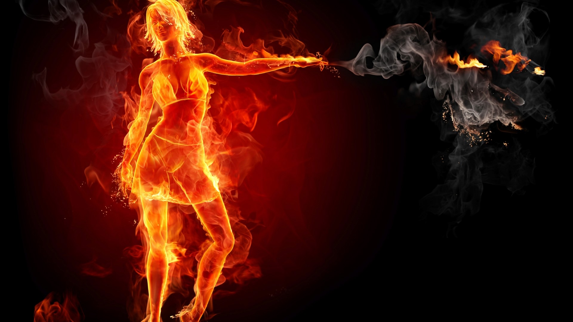 Woman made of fire with smoke and flames HD Wallpaper