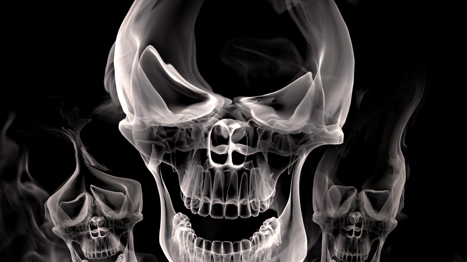 White Smoke Skulls on Black Background HD Wallpaper