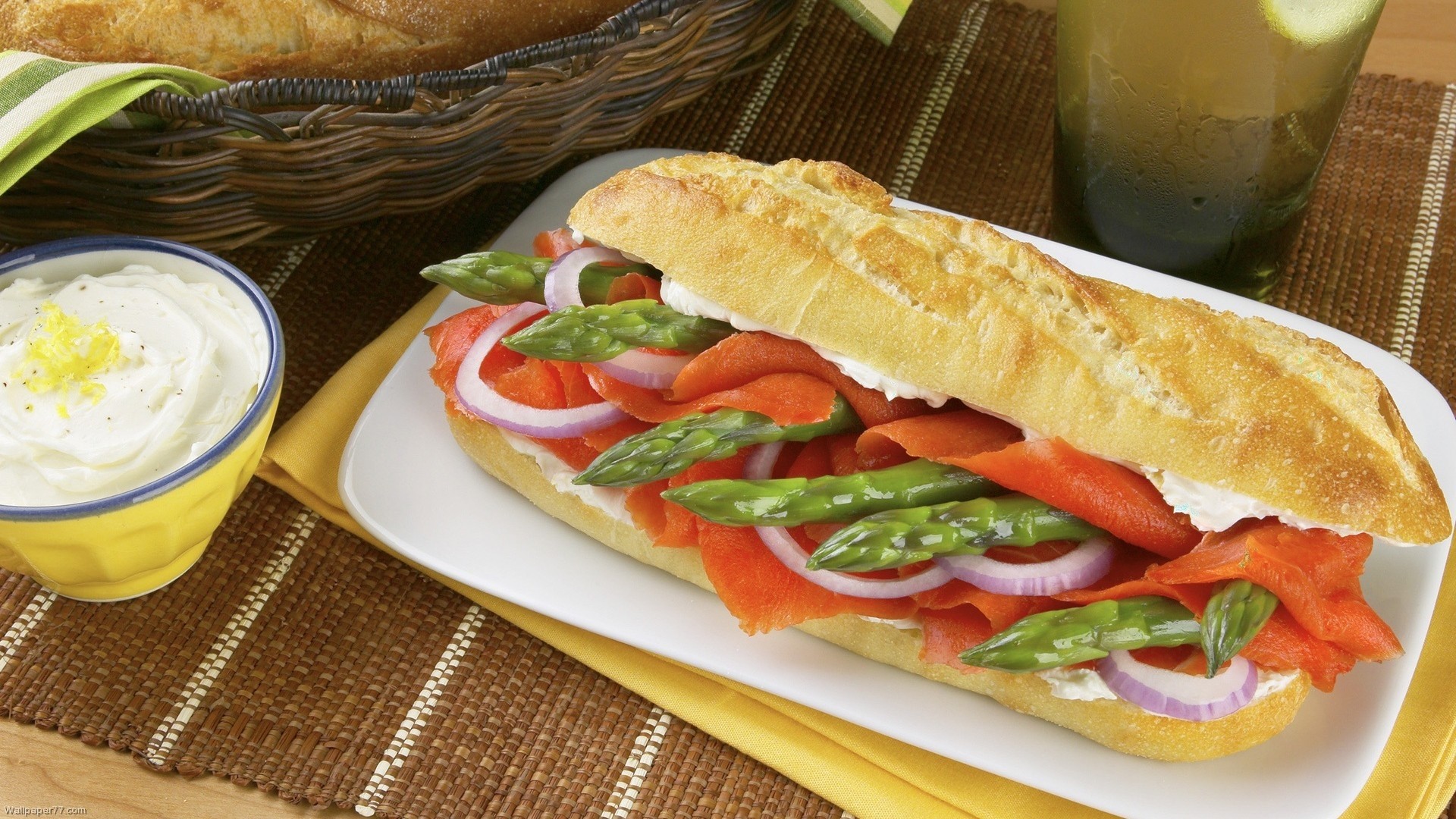 Smoked Salmon and Asparagus Sandwich with Cream Cheese HD Wallpaper