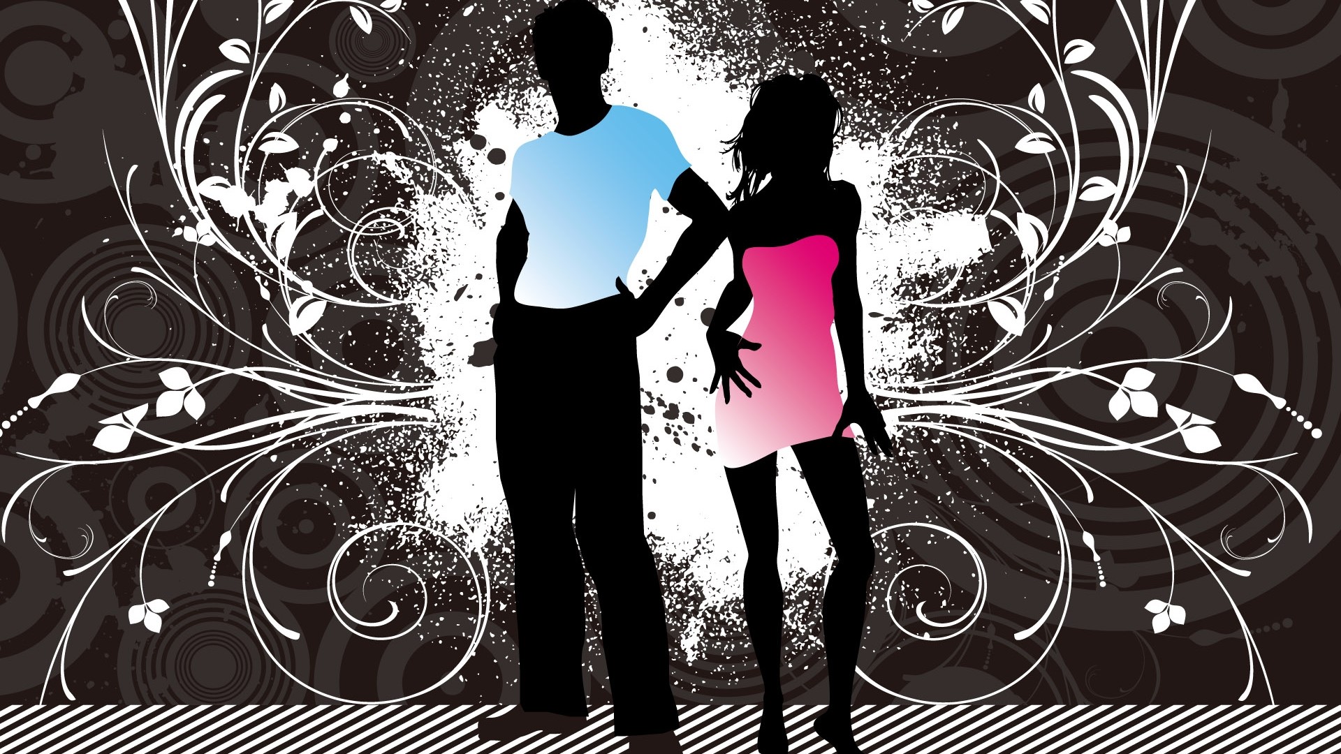Couple silhouetted against floral design HD Wallpaper
