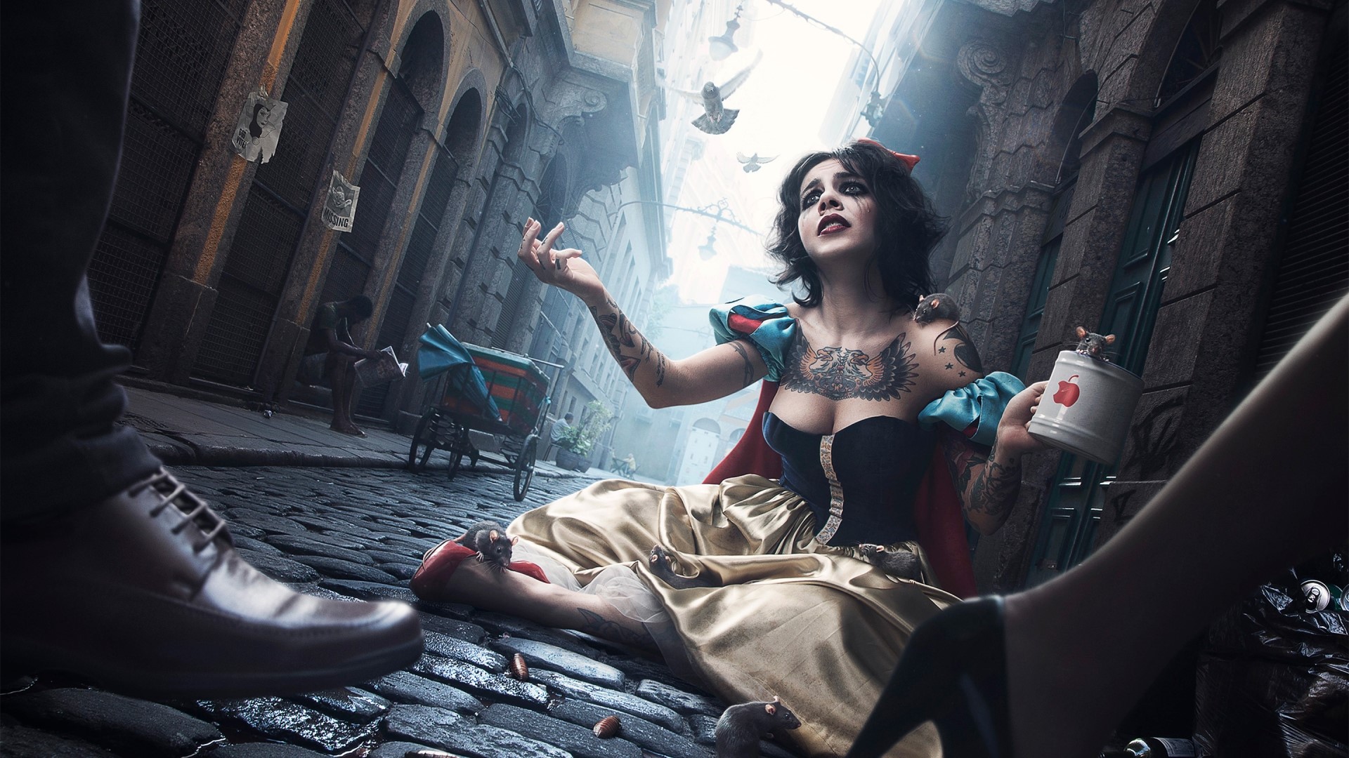 Snow White in a slum with rats HD Wallpaper
