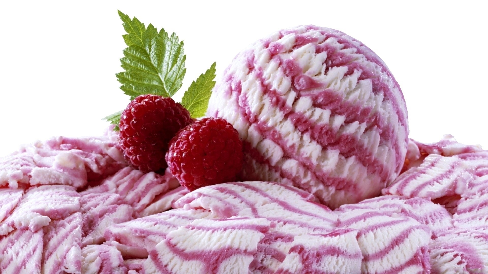 Raspberry Swirl Ice Cream with Fresh Raspberries HD Wallpaper