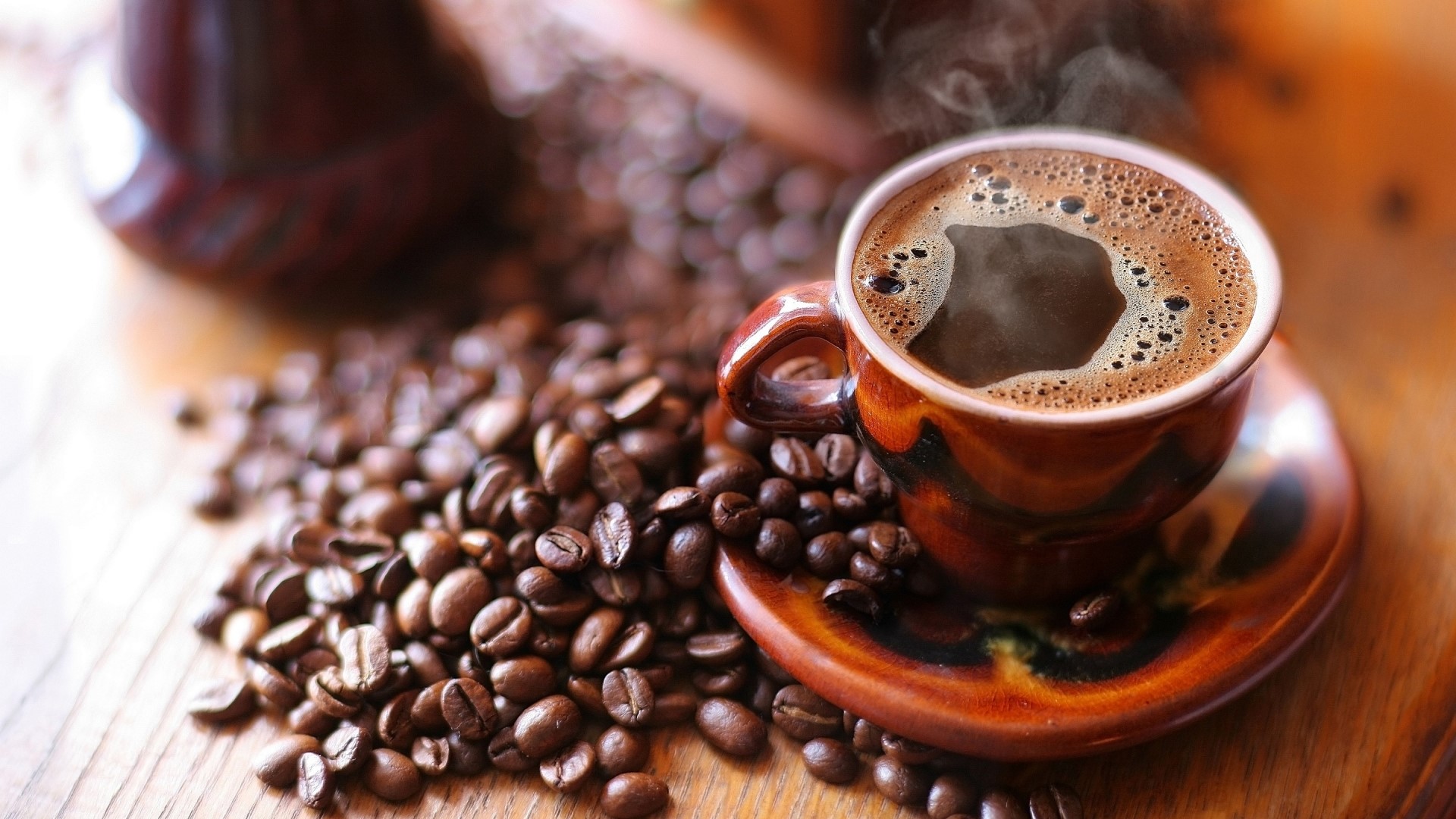Cup of Coffee with Roasted Beans HD Wallpaper