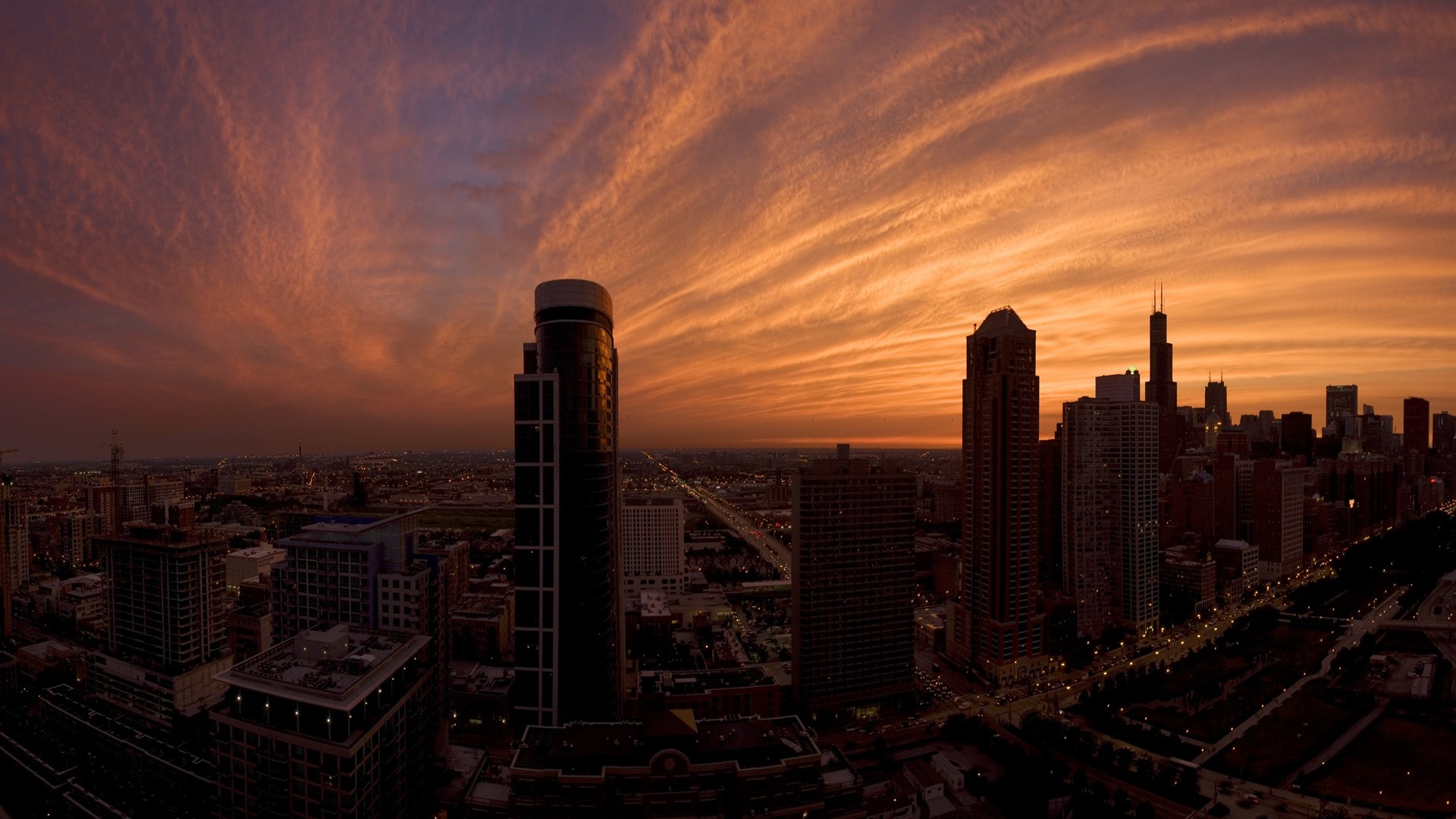 Chicago Skyscrapers at Twilight with Dramatic Sky HD Wallpaper