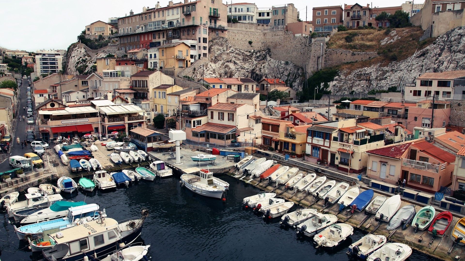 Marseille, France harbor with boats and buildings HD Wallpaper