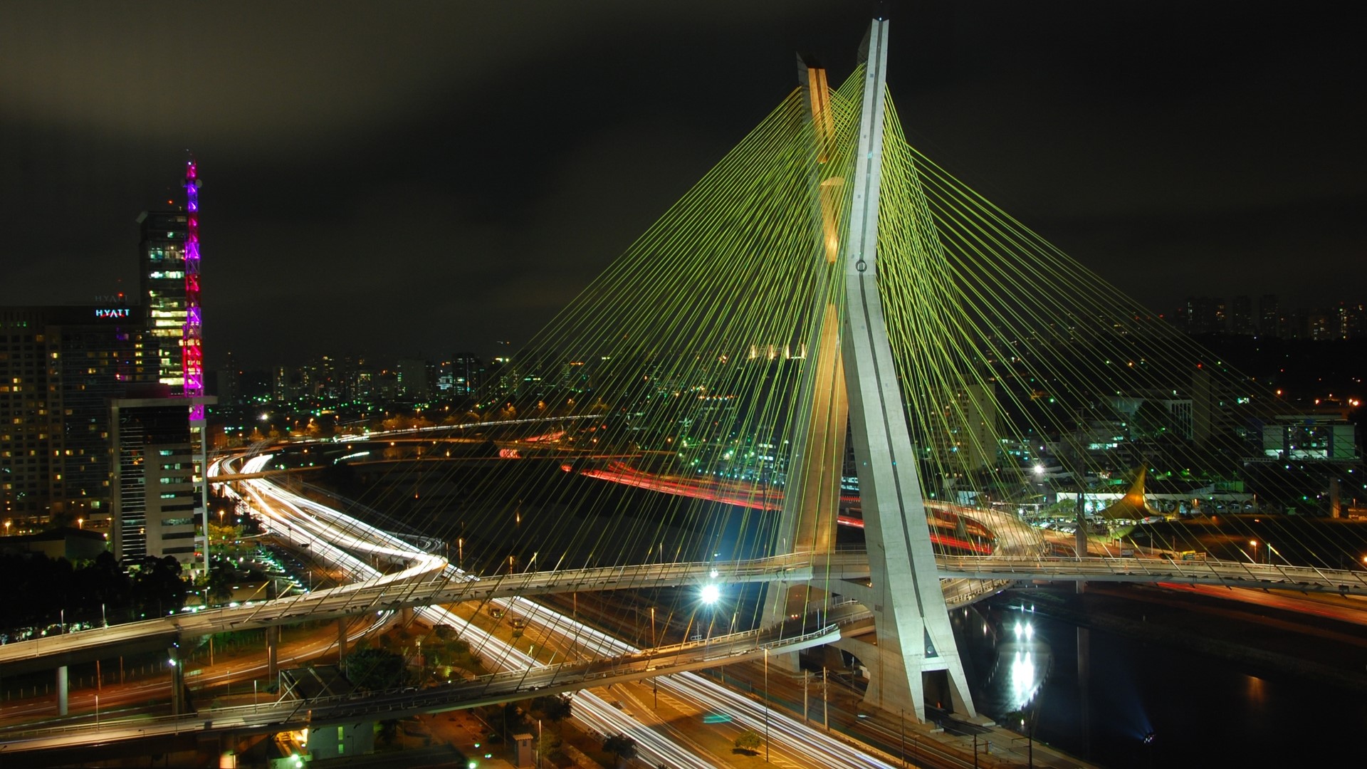 Octavio Frias de Oliveira Bridge at Night HD Wallpaper