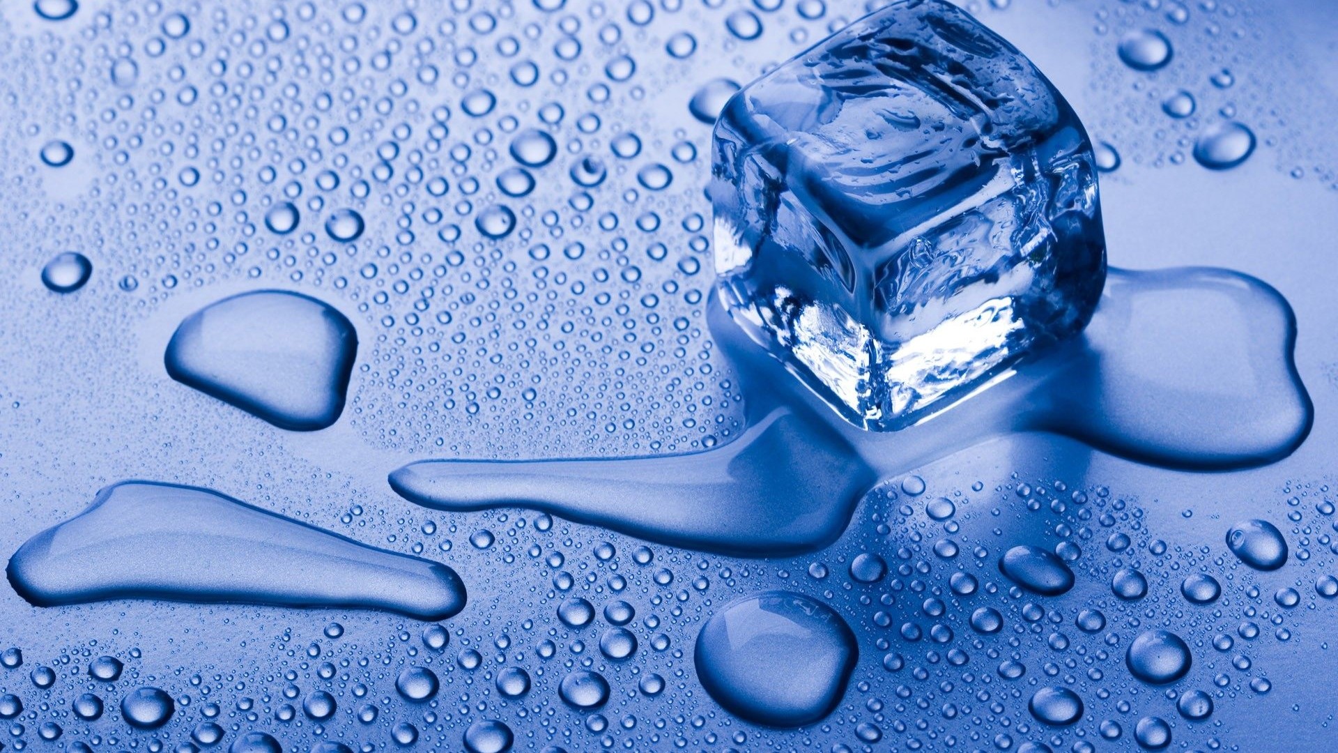 Ice cube melting with water drops HD Wallpaper