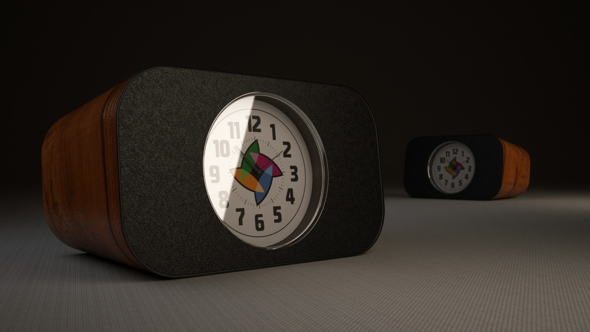 Two retro alarm clocks with wood and fabric HD Wallpaper