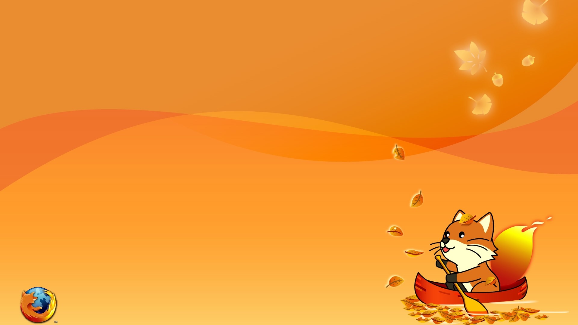 Firefox Fox in a Canoe with Autumn Leaves HD Wallpaper