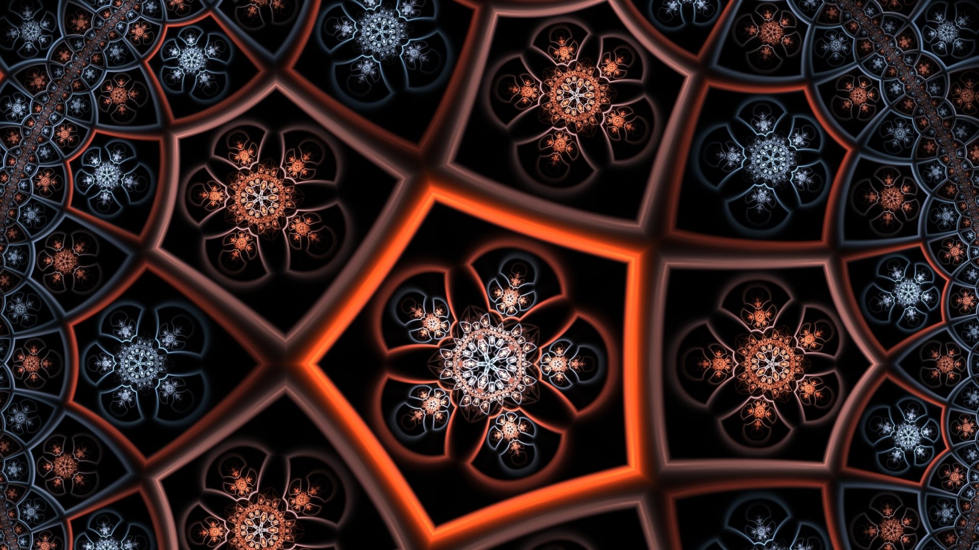 Fractal geometric pattern with floral elements HD Wallpaper