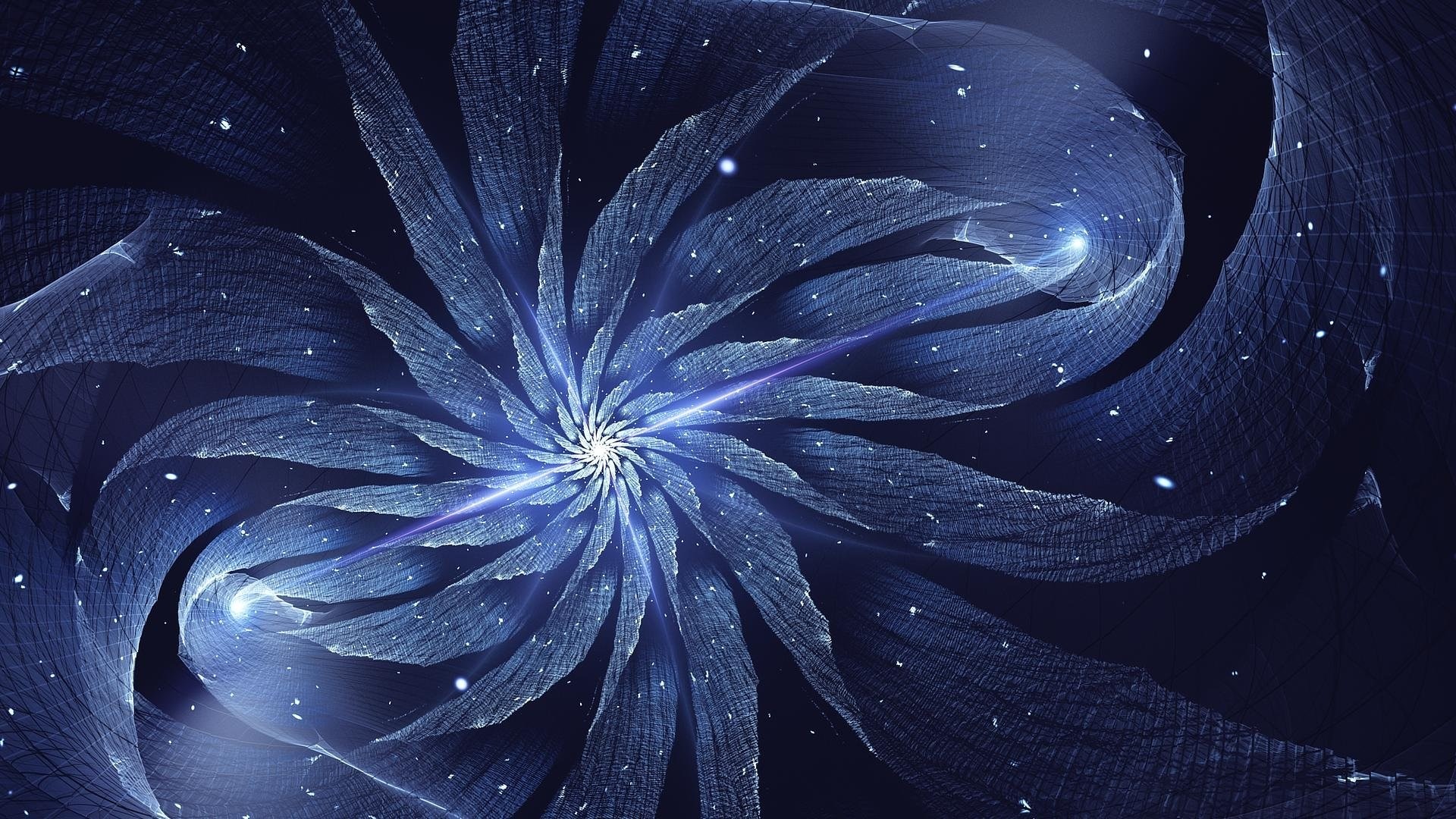Blue Fractal Flower with Stars HD Wallpaper