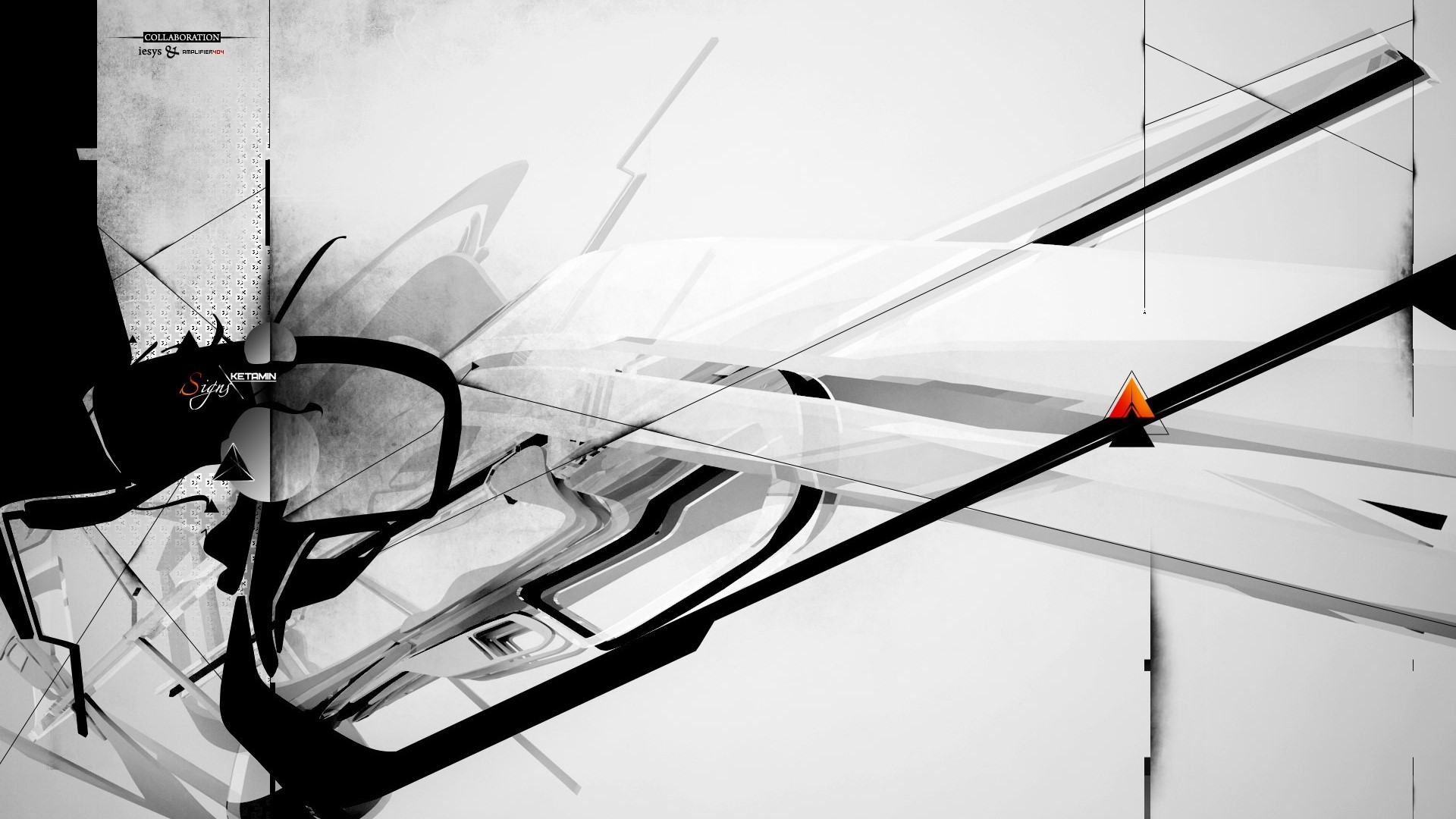 Abstract black and white lines with orange triangle HD Wallpaper