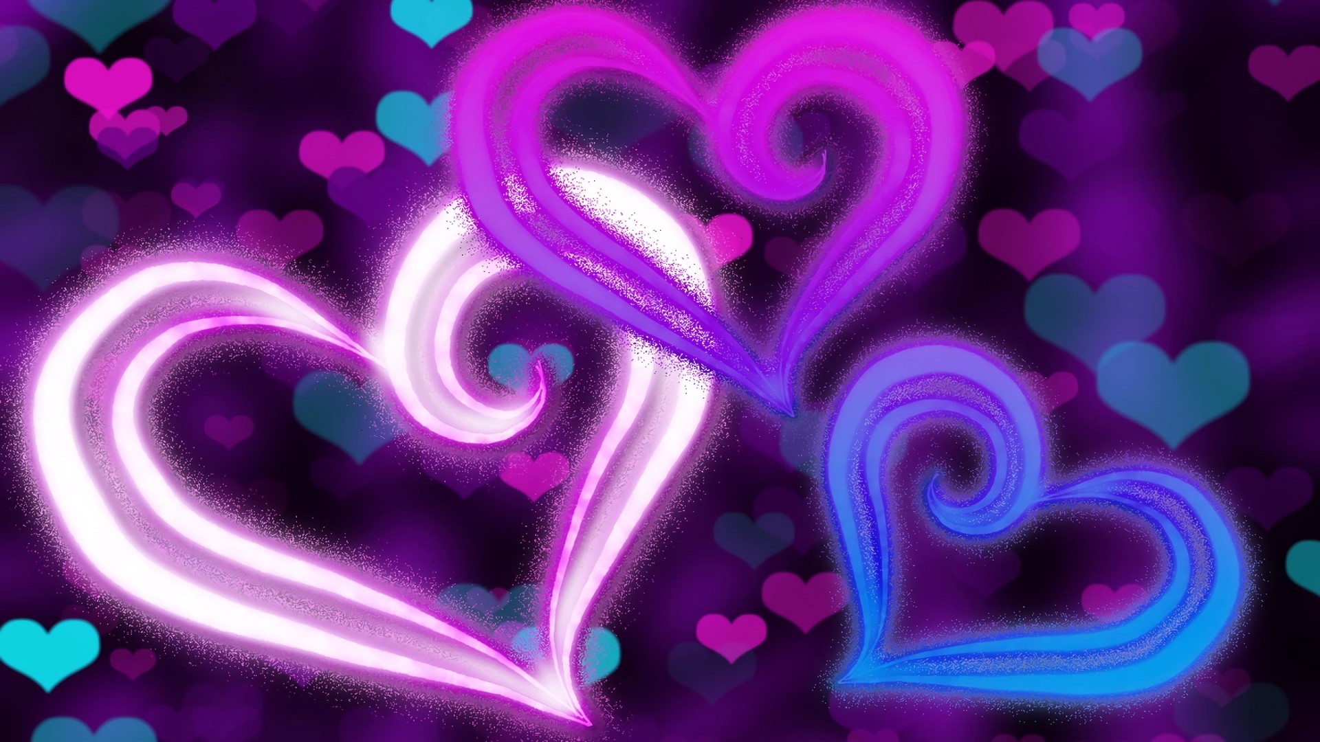Colorful Hearts on a Dark Purple Background HD Wallpaper