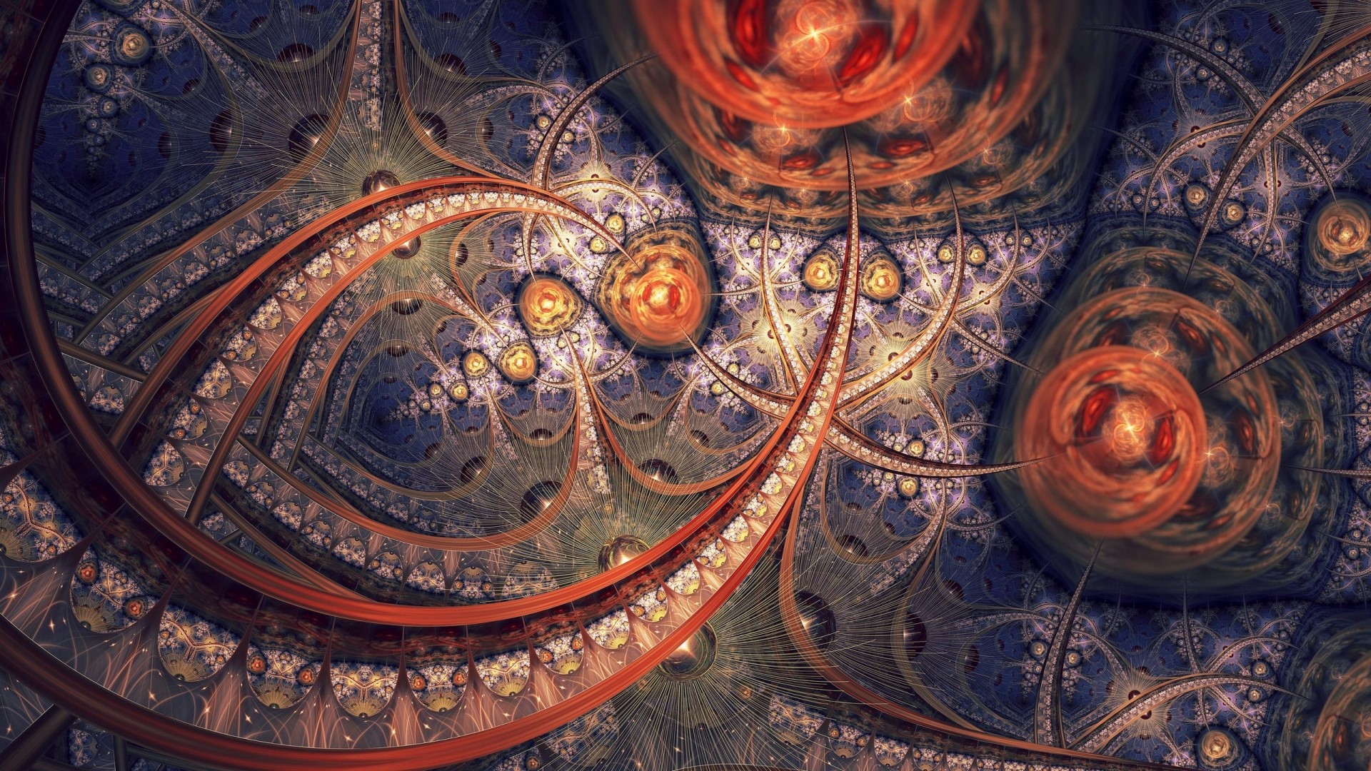 Abstract Fractal Art with Orange and Blue Tones HD Wallpaper
