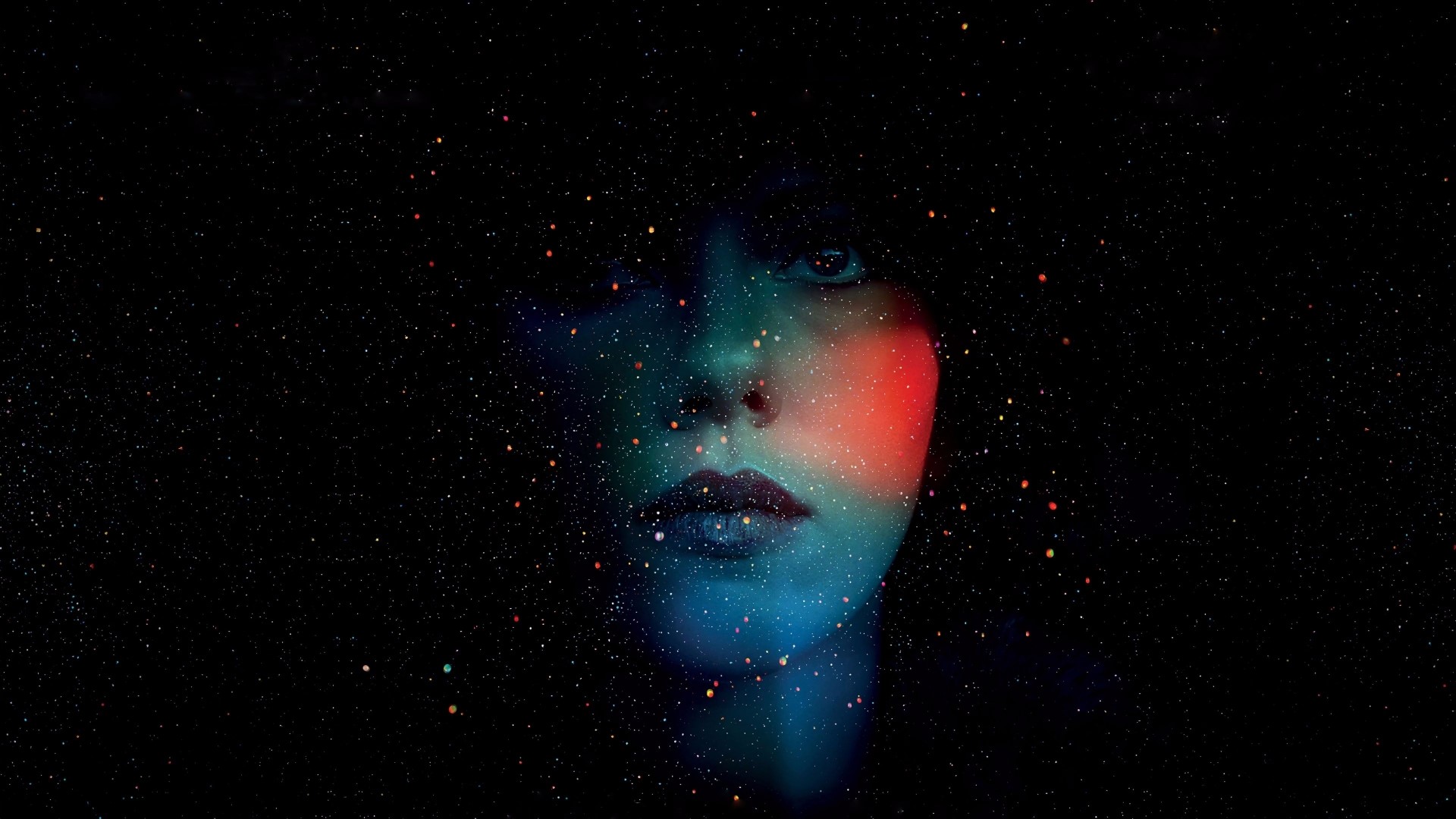 Woman's face superimposed on a starry background HD Wallpaper