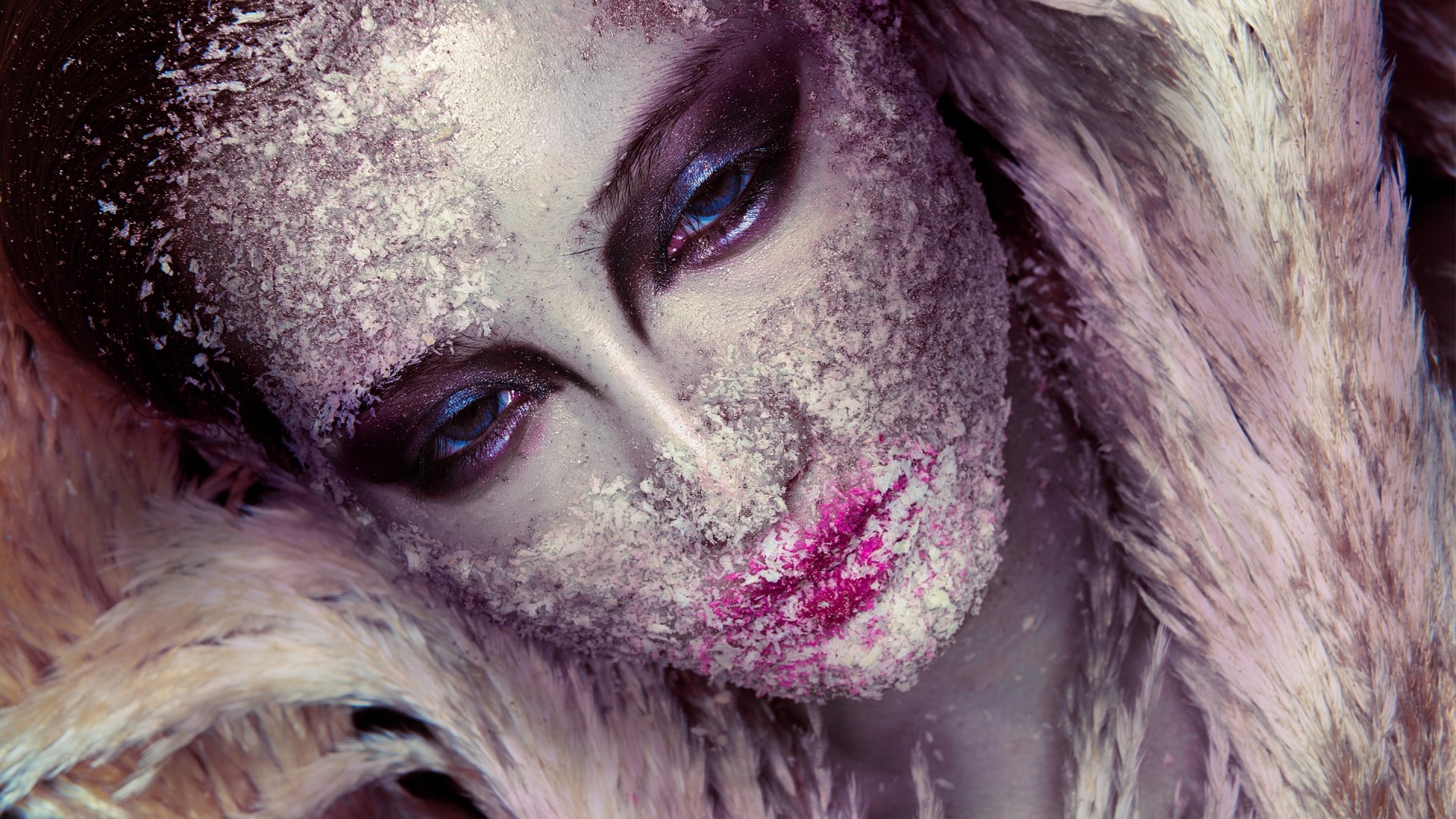 Woman with artistic makeup and feathers HD Wallpaper