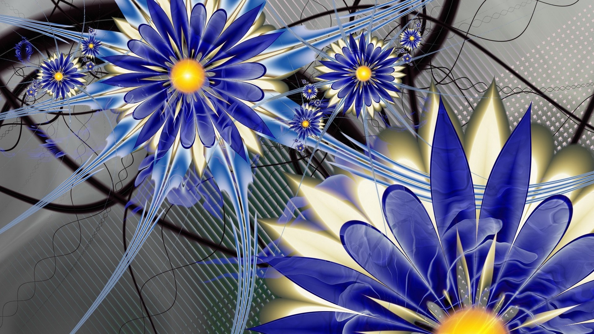 Blue Fantasy Flowers with Abstract Background HD Wallpaper