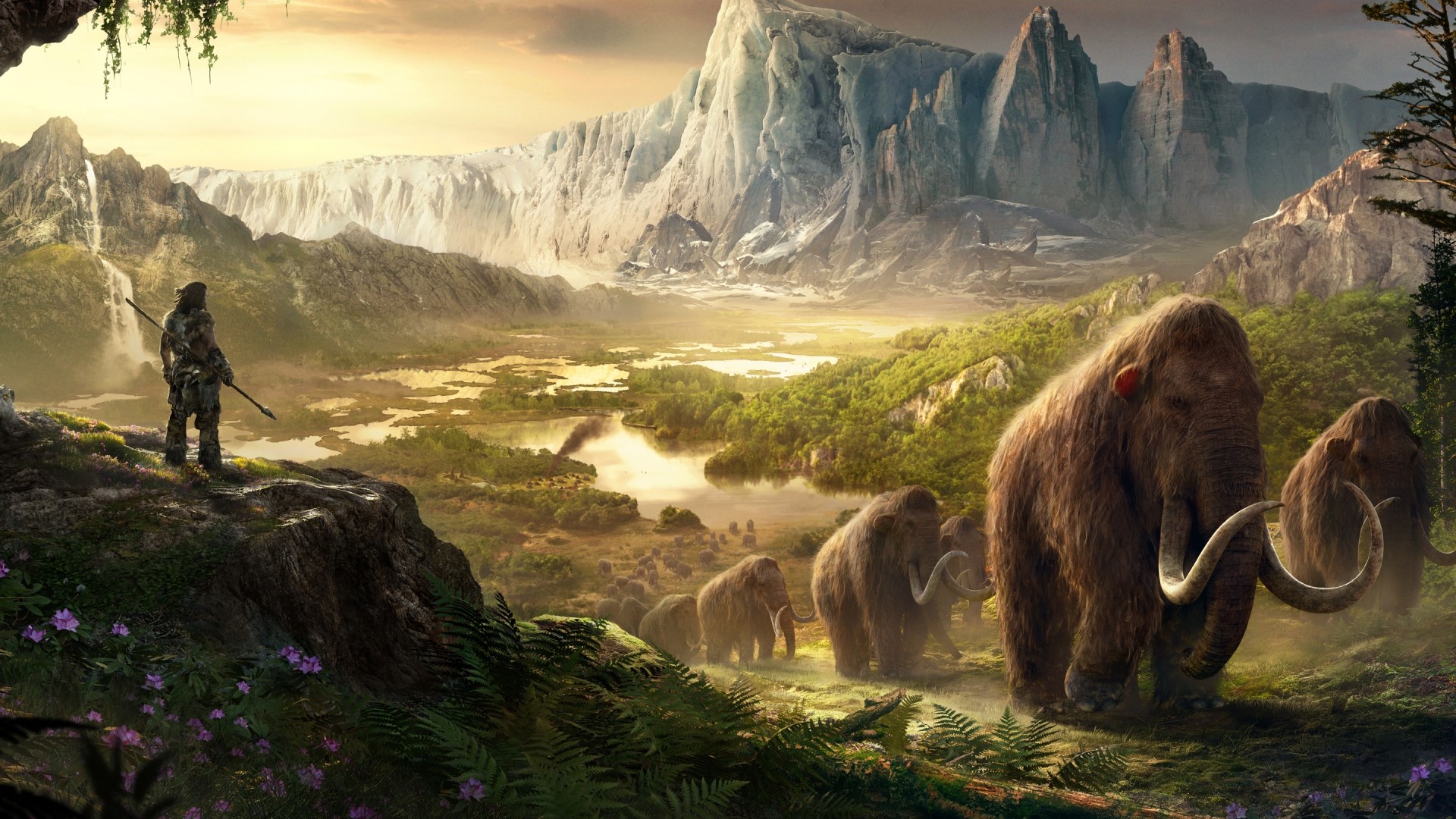 Takkar from Far Cry Primal with Mammoths HD Wallpaper
