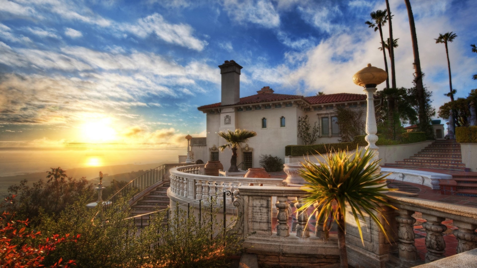 Hearst Castle in California at Sunset HD Wallpaper