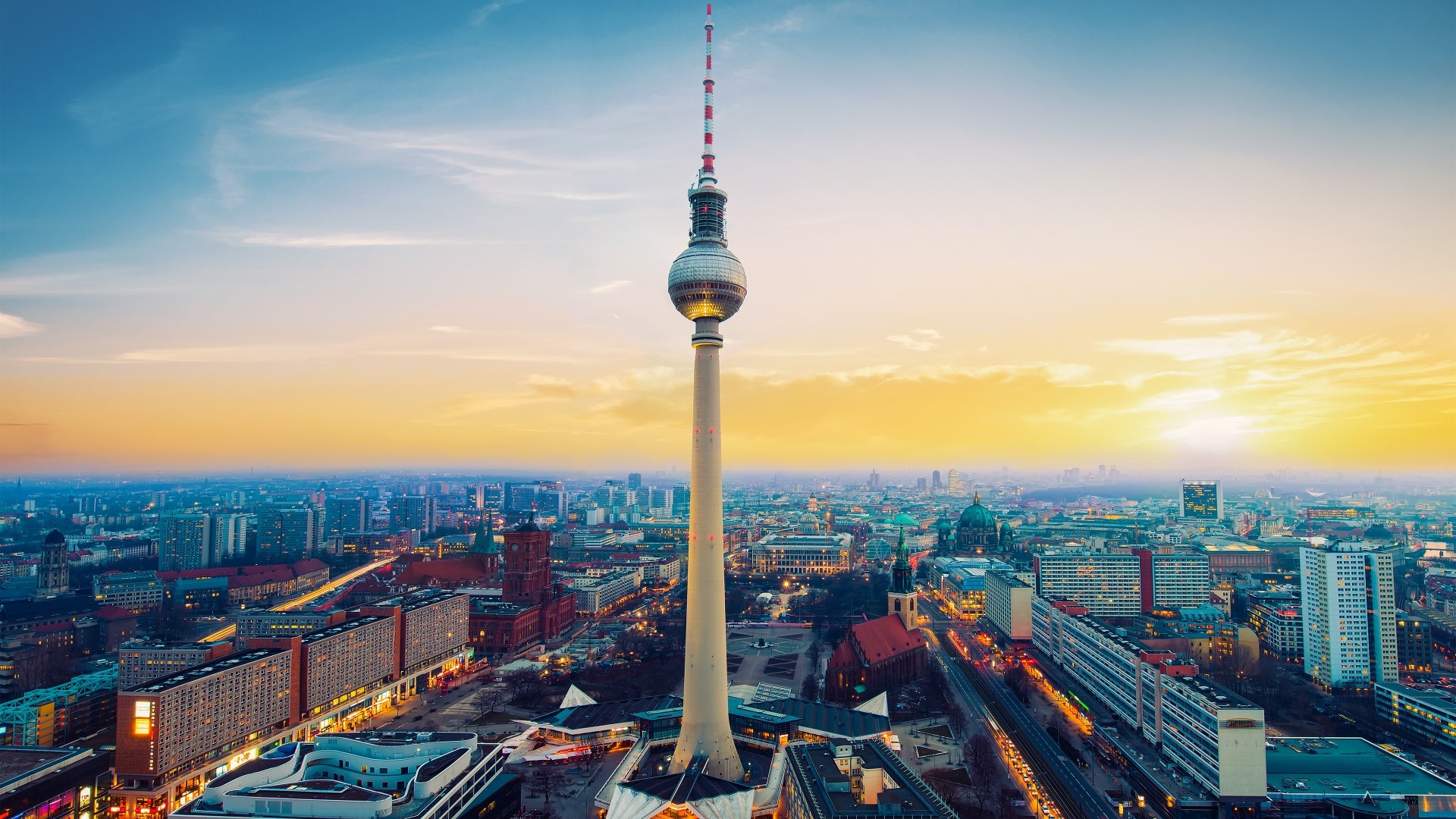 Fernsehturm Berlin TV Tower Germany at Sunset HD Wallpaper