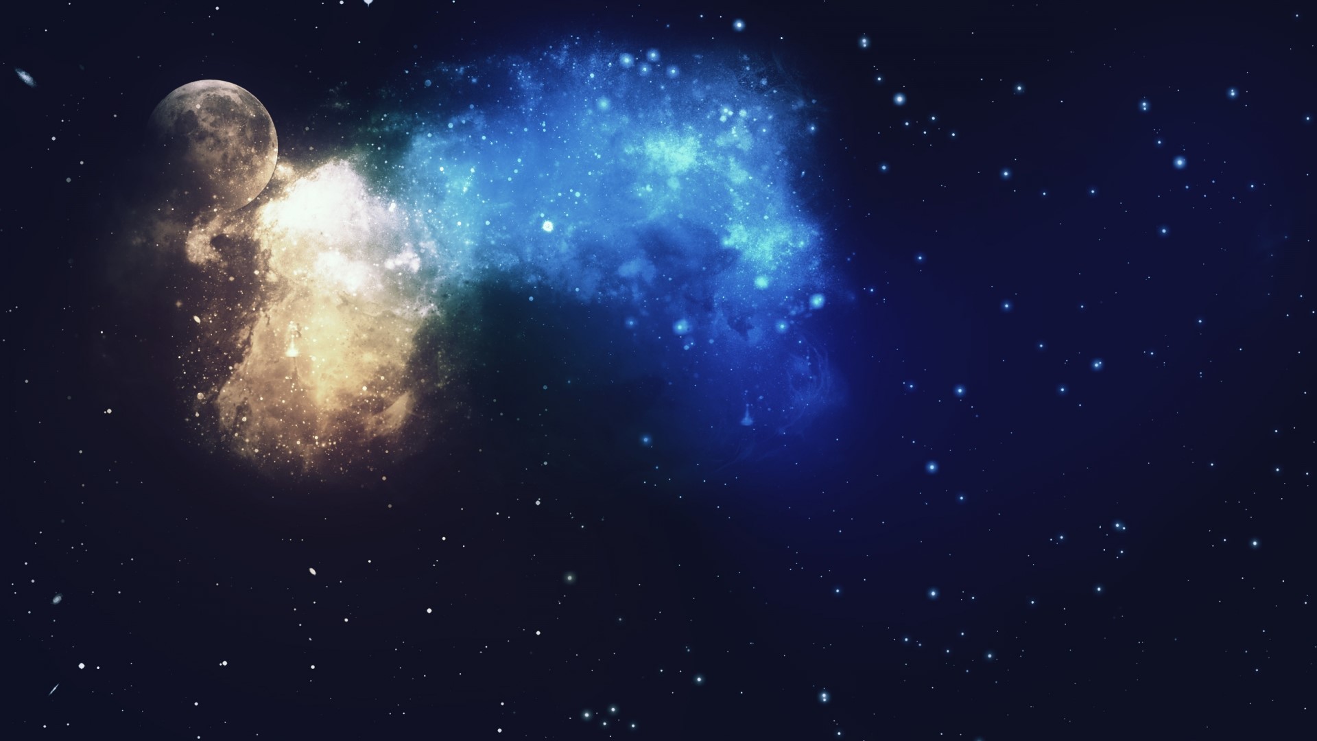 Moon and Nebula in Outer Space HD Wallpaper