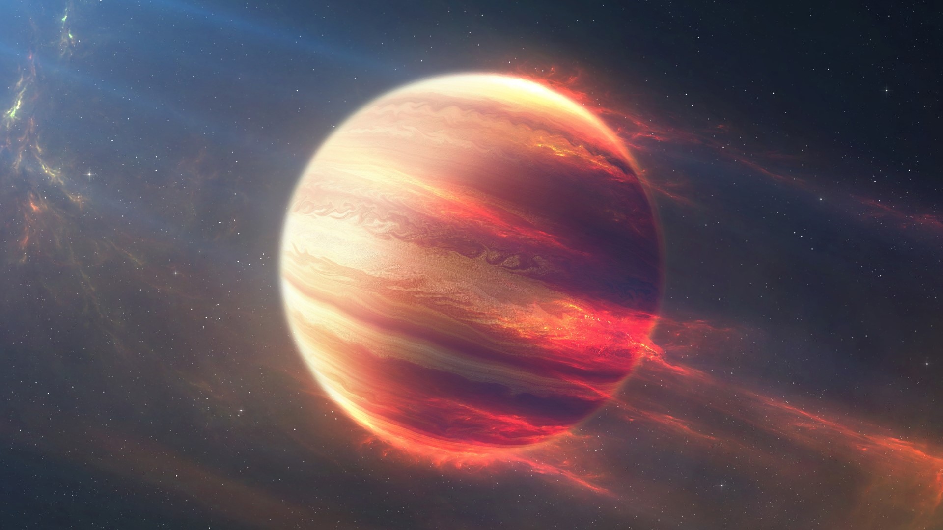 Fiery Planet in Space with Nebula HD Wallpaper