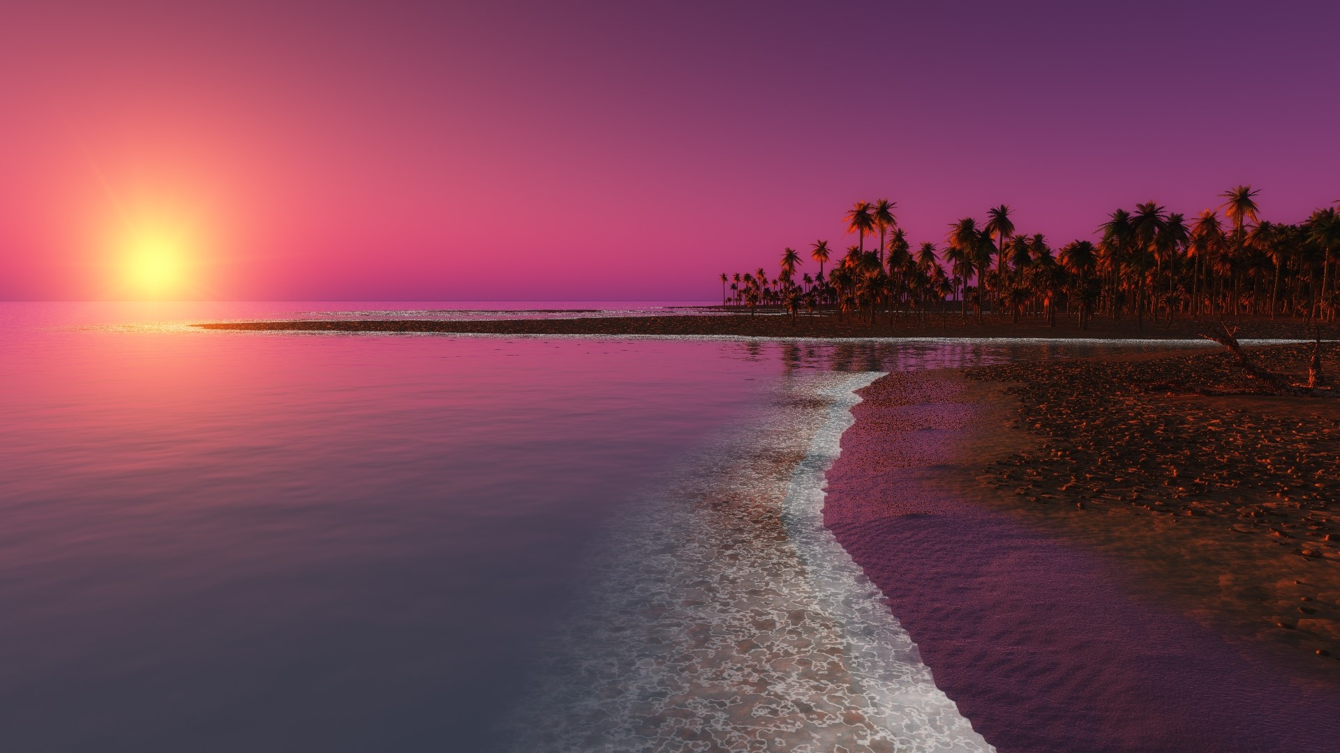 Digital Coastal Beach Sunset HD Wallpaper