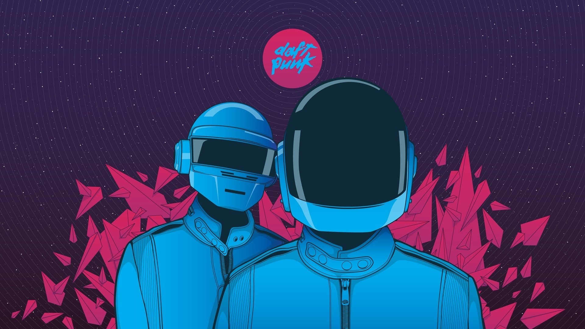 Daft Punk duo in space with pink crystals HD Wallpaper