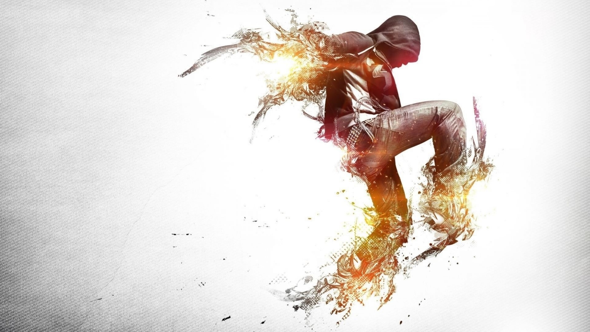 Man in hoodie dancing with abstract energy HD Wallpaper
