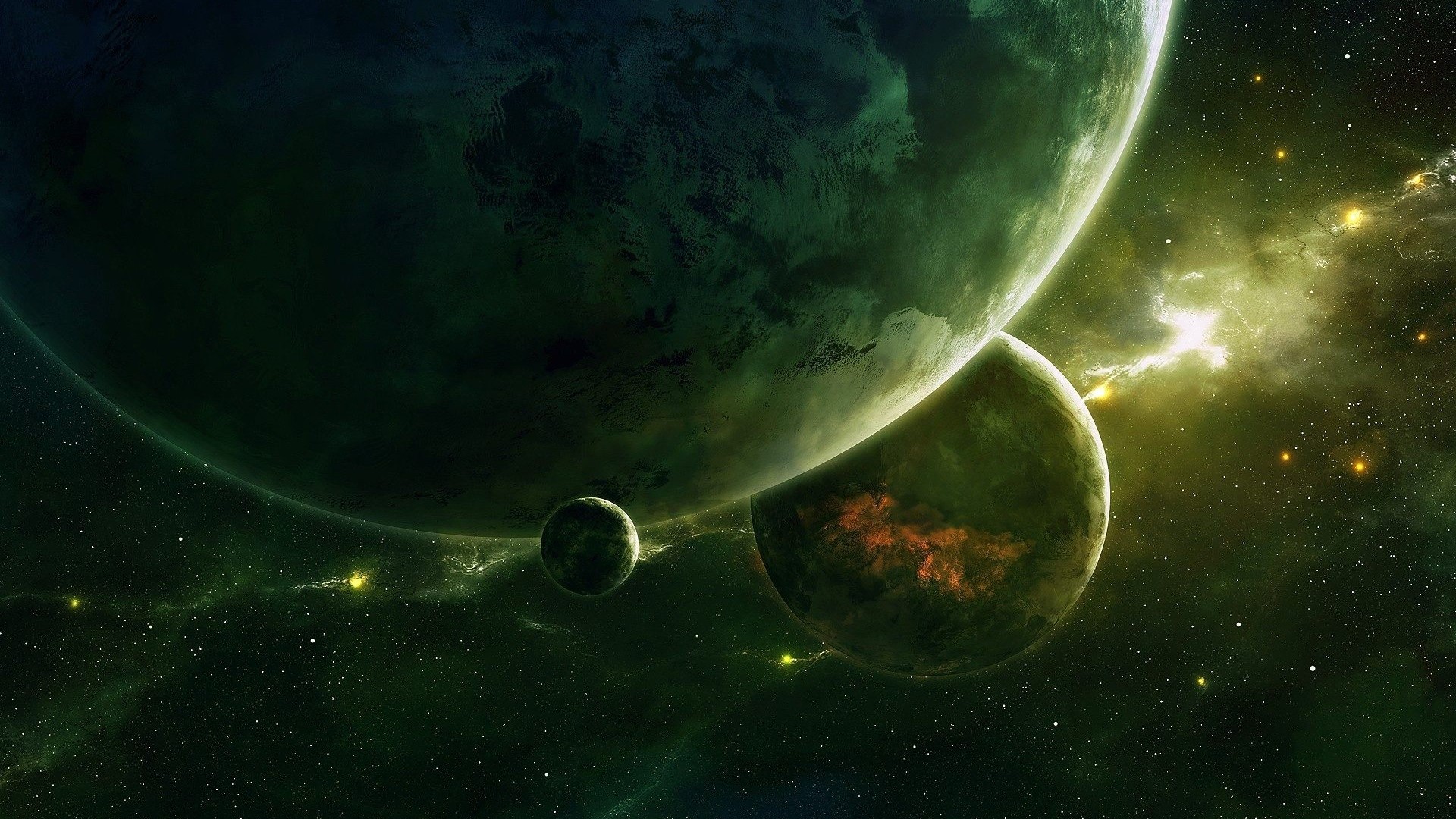 Planets and stars in deep space HD Wallpaper