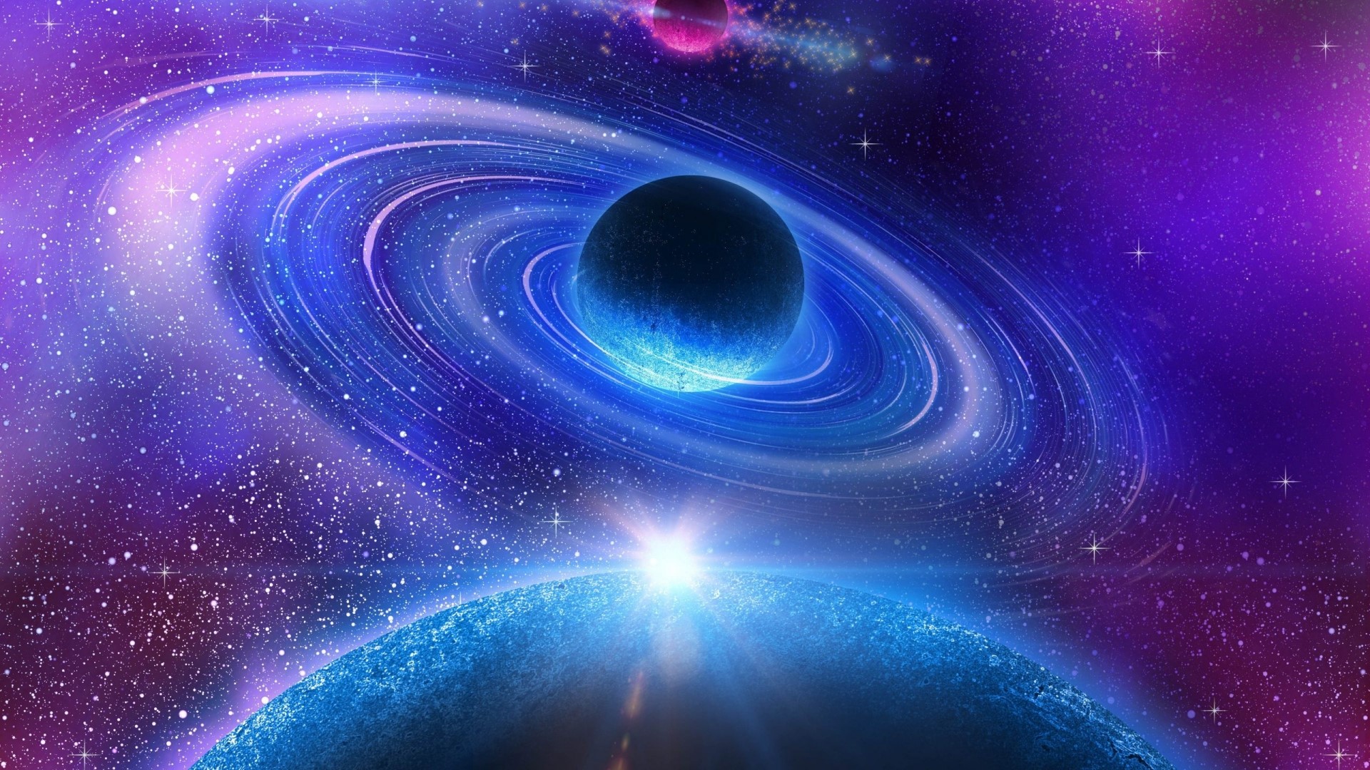Cosmic scene with planets and nebulae HD Wallpaper