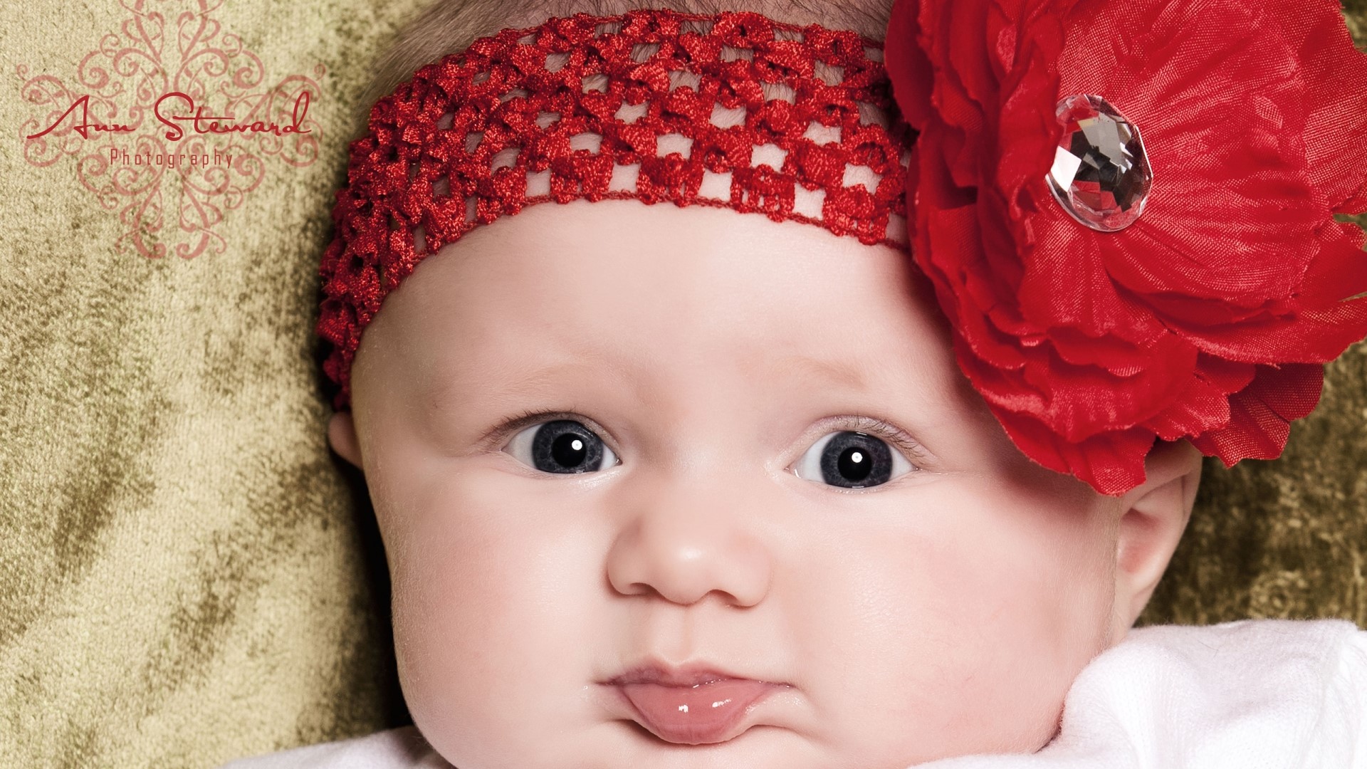 Baby with Red Headband and Flower HD Wallpaper