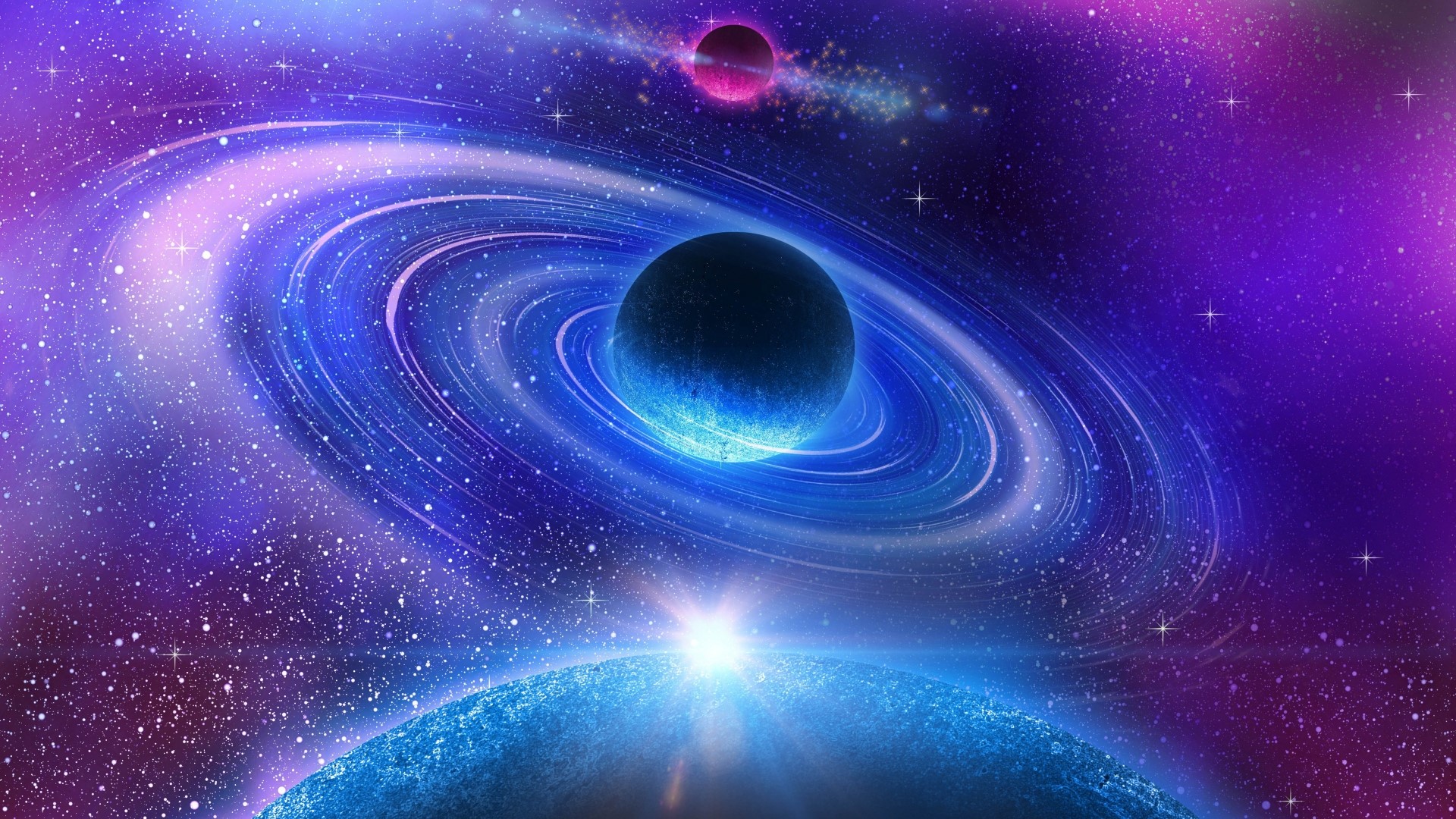 Cosmic scene with planets and nebulae HD Wallpaper