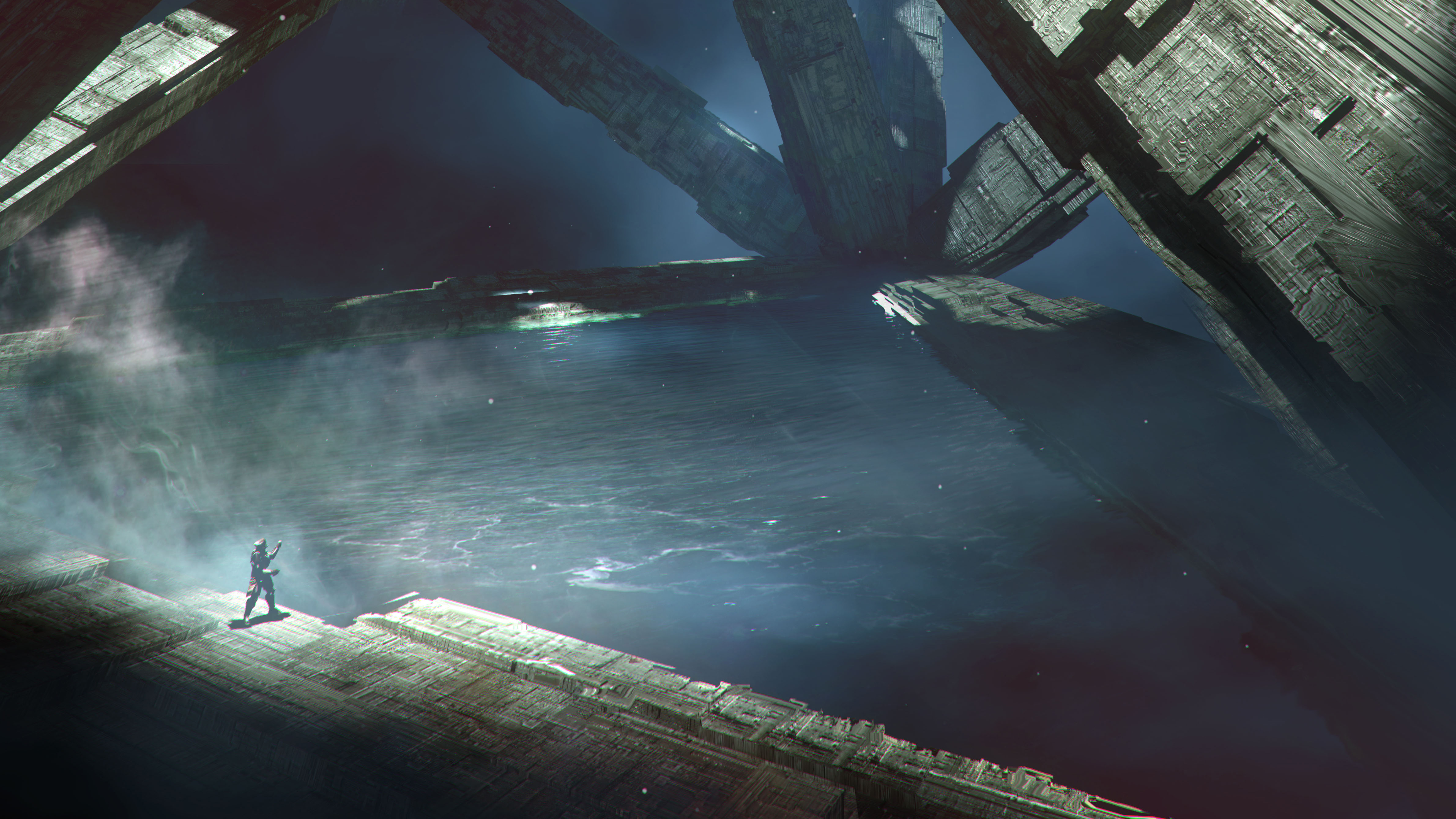 Concept art of a person on a platform in Destiny 2 HD Wallpaper
