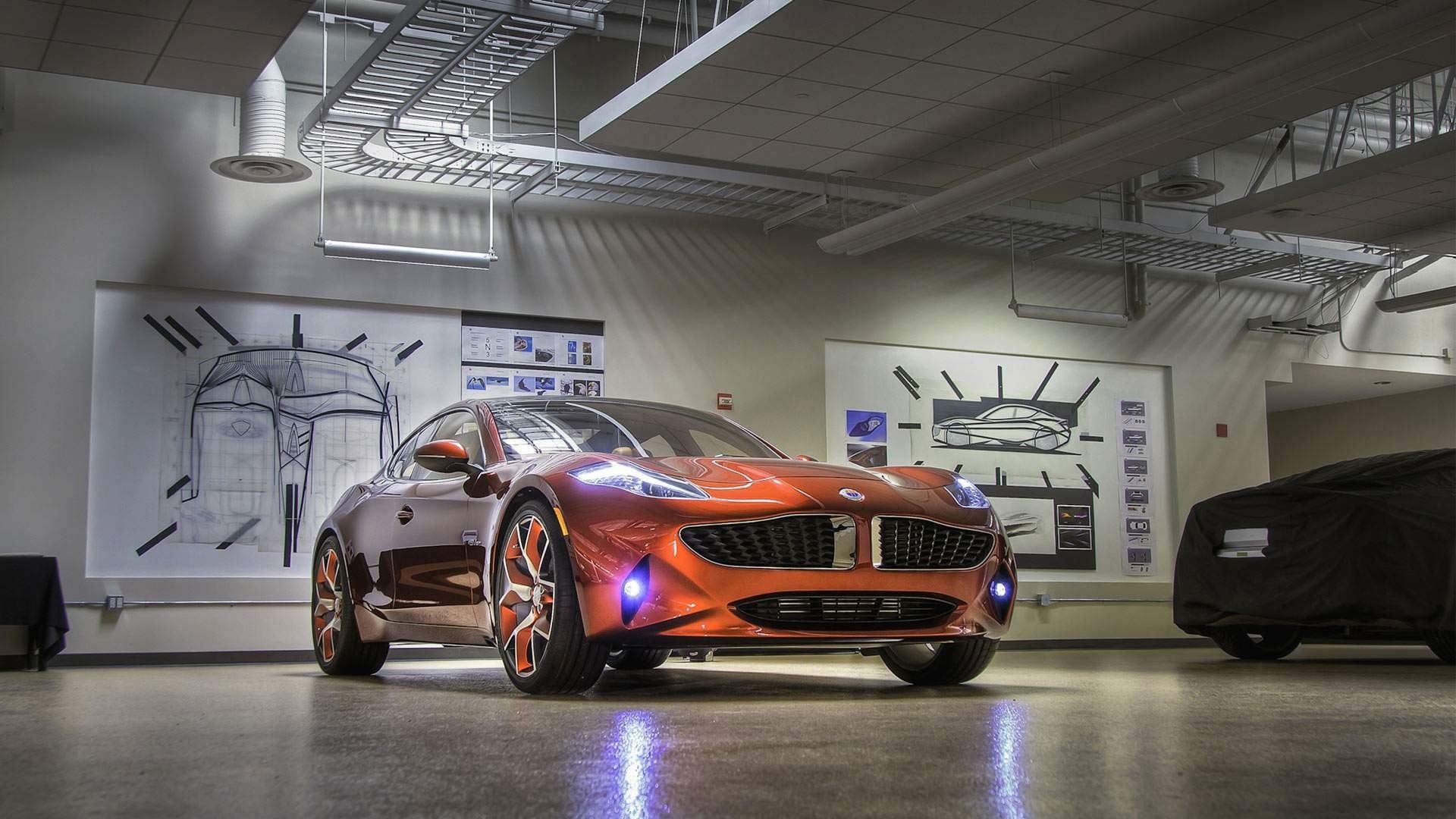 Fisker Electric Car in Showroom HD Wallpaper