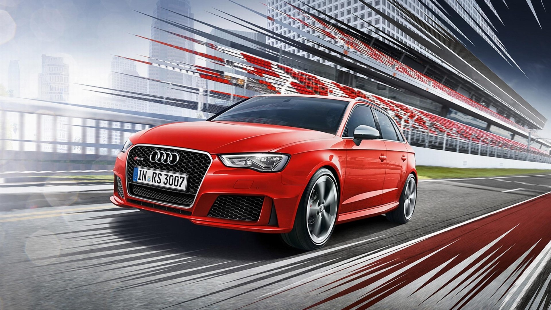 Red Audi RS3 on a Racetrack HD Wallpaper