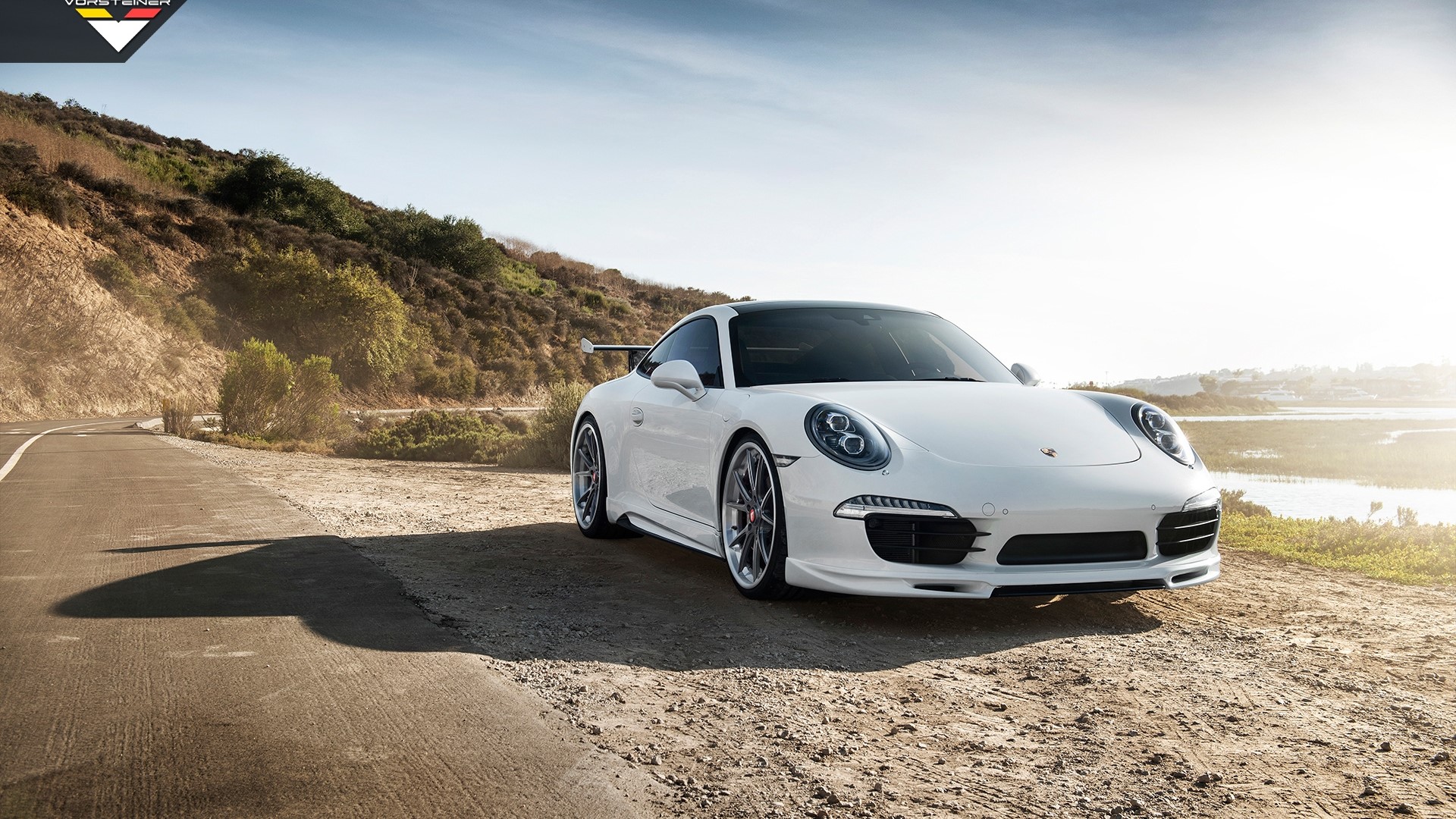 White Porsche 991 Carrera S on a Coastal Road HD Wallpaper