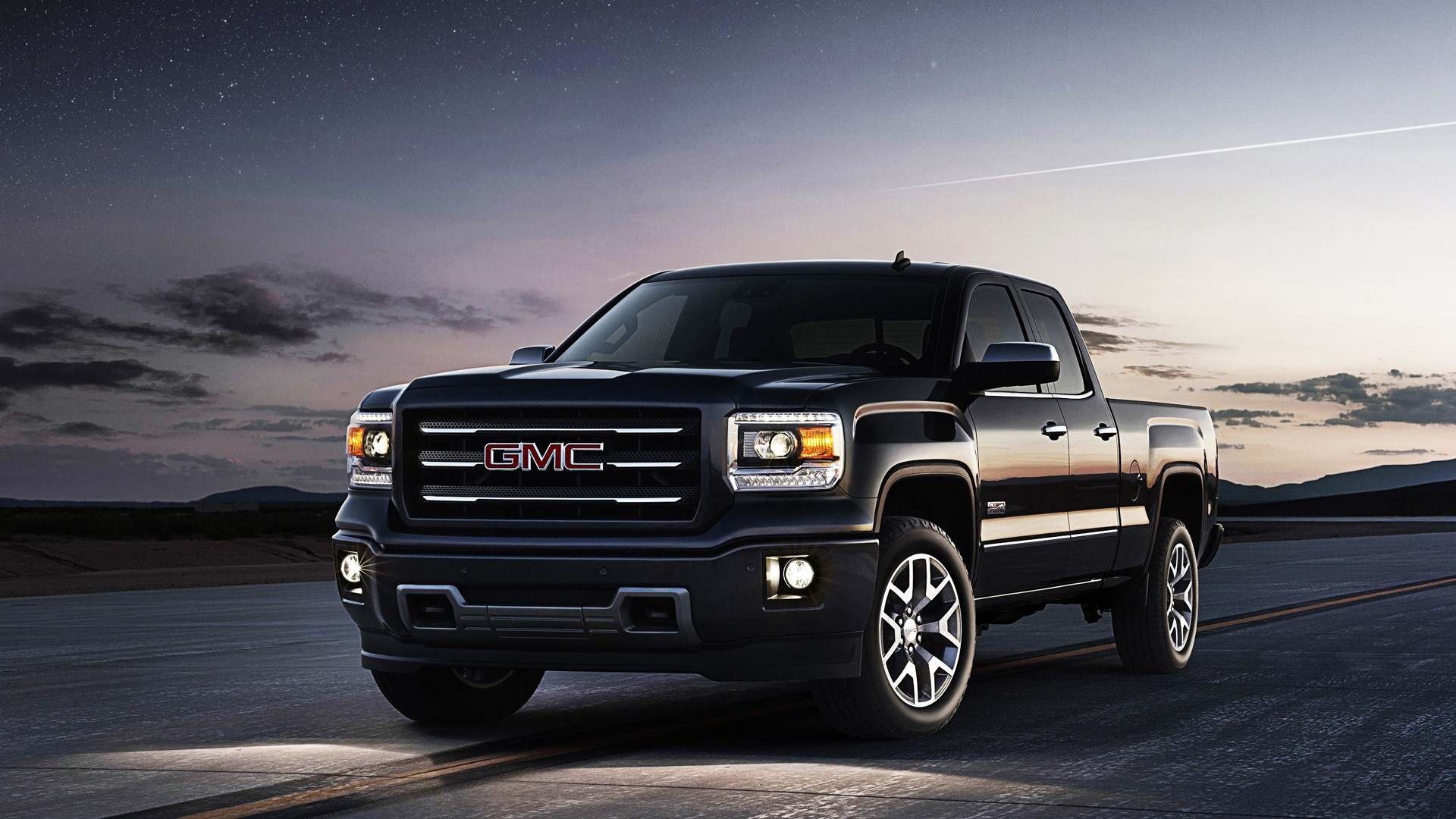 GMC Sierra pickup truck on a road at night HD Wallpaper