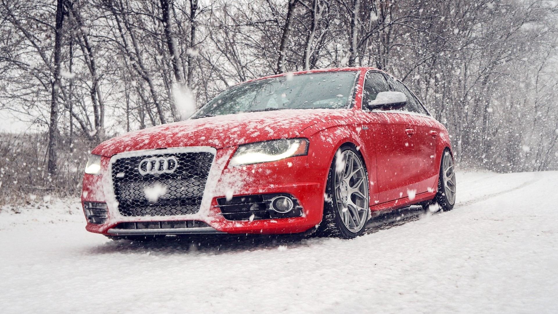 Red Audi S4 in the snow HD Wallpaper