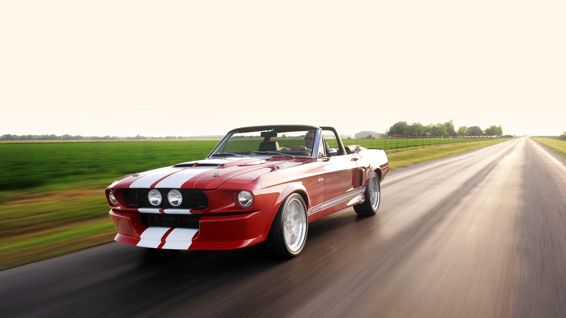 Red Shelby GT 500 Convertible Driving on Road HD Wallpaper