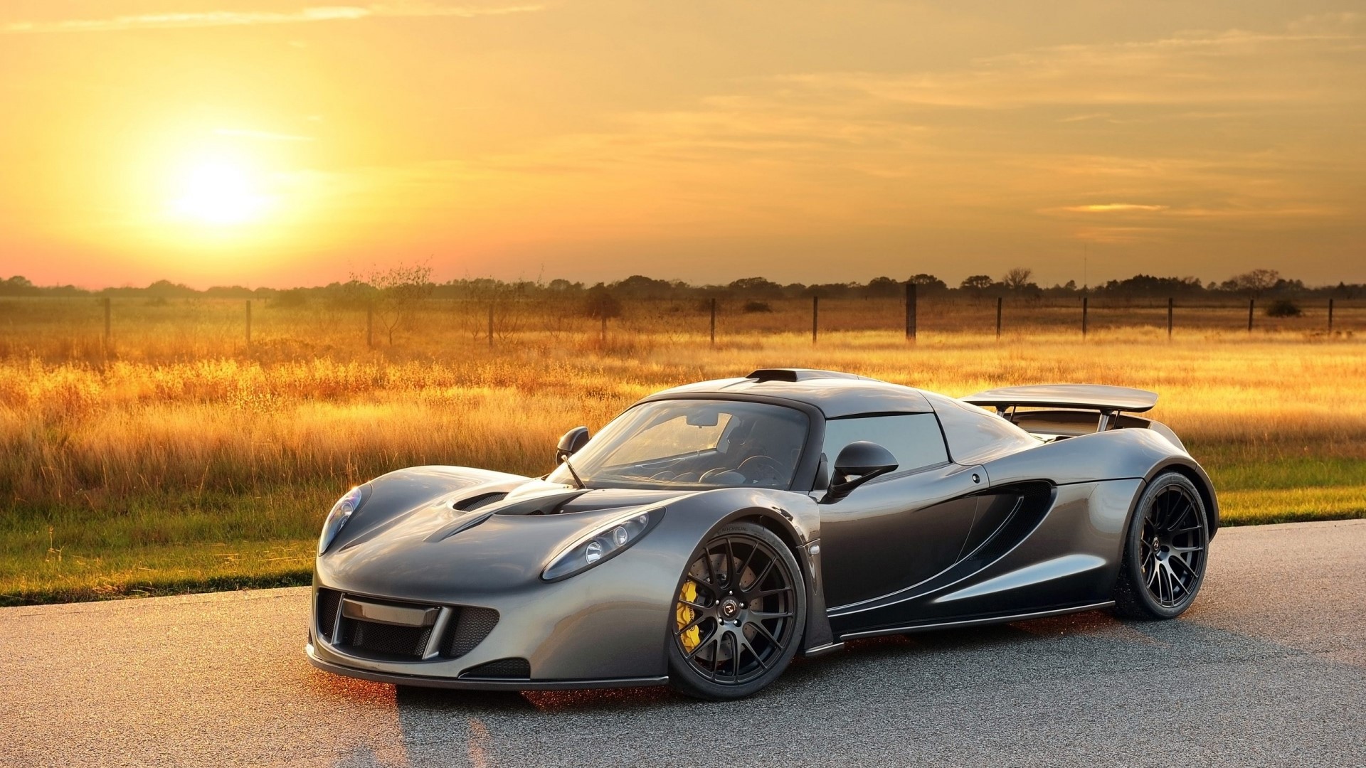 Hennessey Venom GT sports car at sunset HD Wallpaper