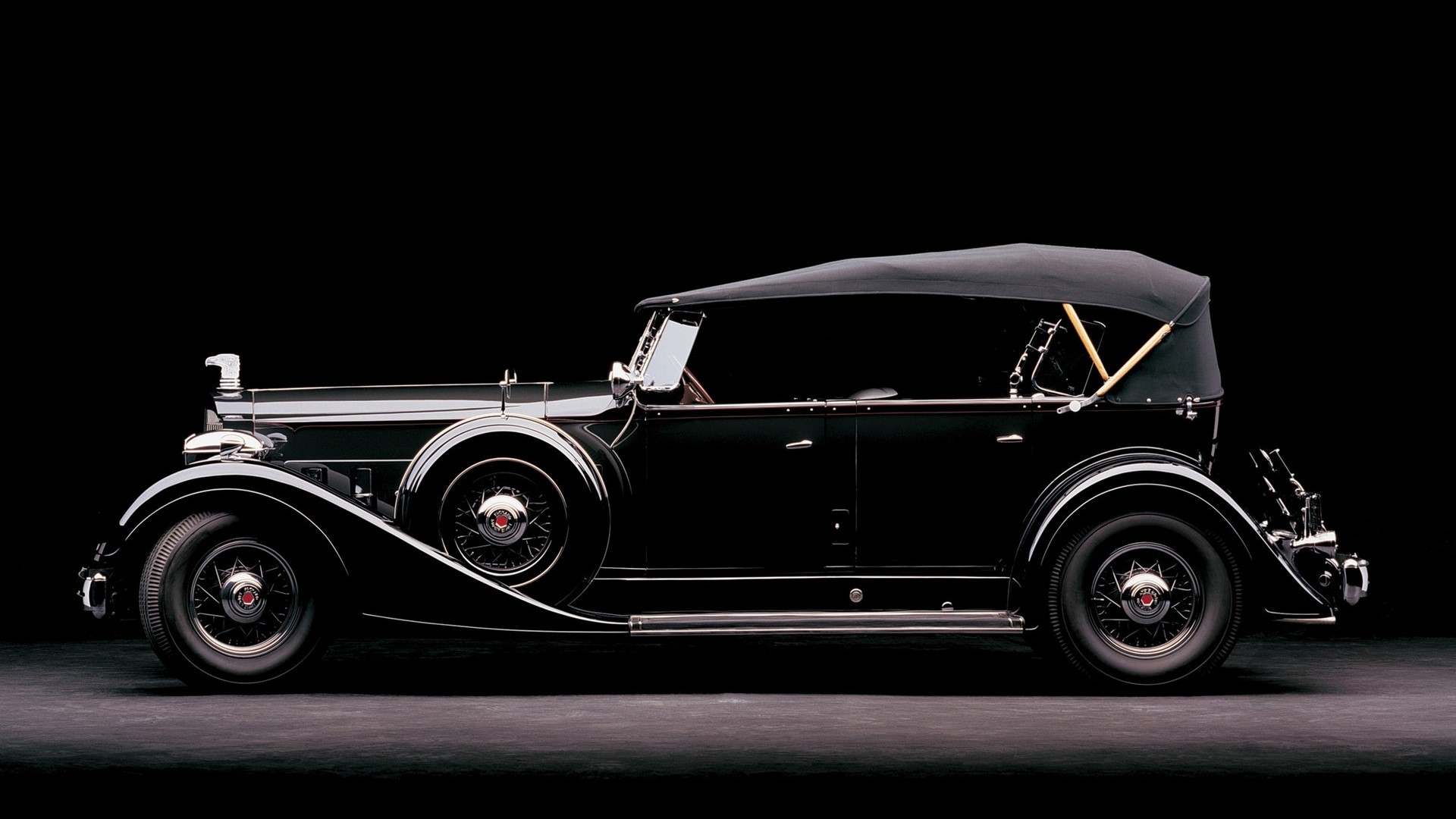 Black classic convertible car with a black roof HD Wallpaper