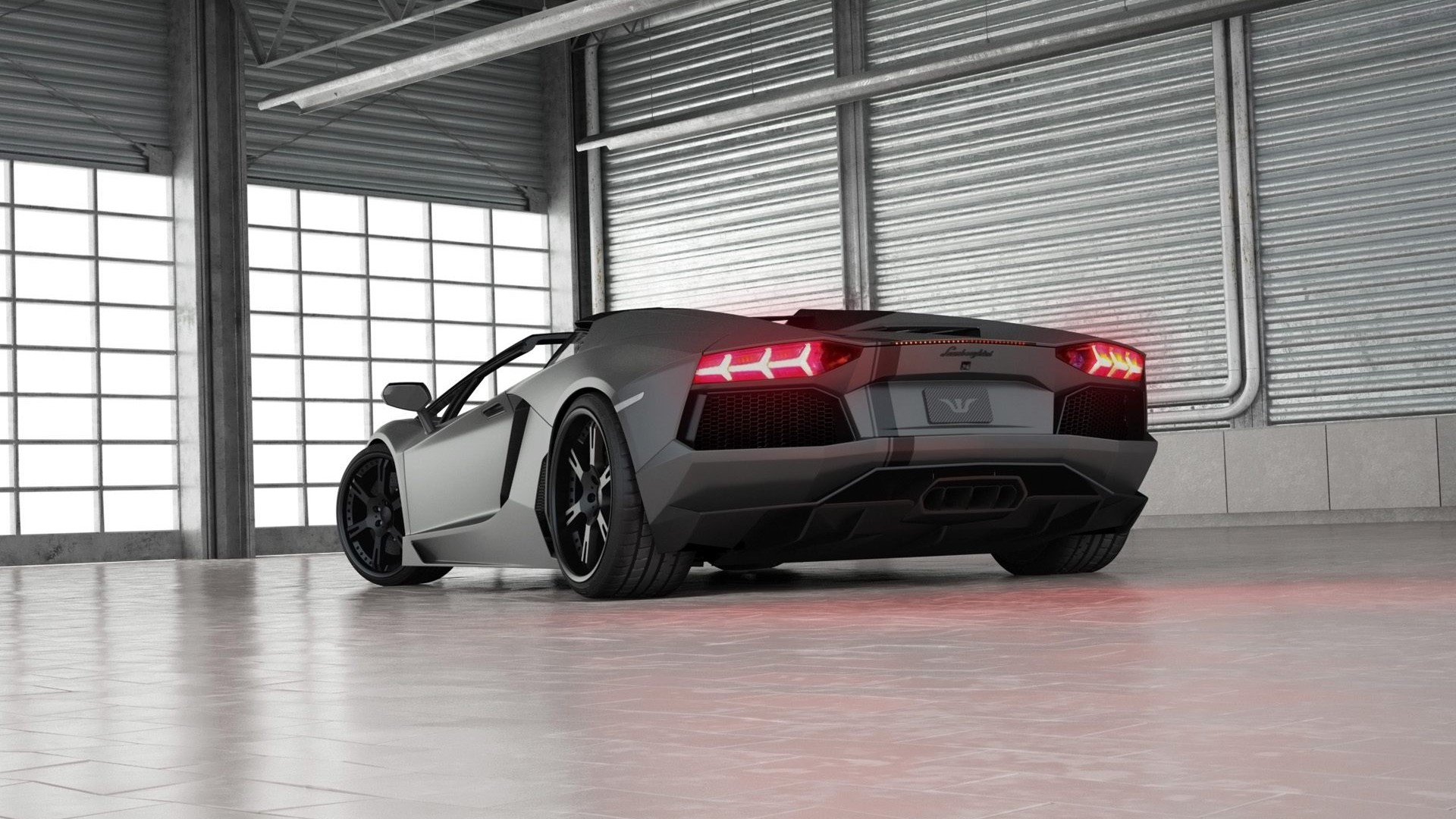Lamborghini Aventador Roadster in a garage HD Wallpaper